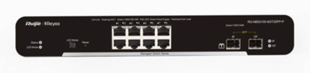 Ruijie Networks RG-NBS3100-8GT2SFP-P switch Gestionado L2 Gigabit Ethernet (10/100/1000) Energía sobre Ethernet (PoE) Negro