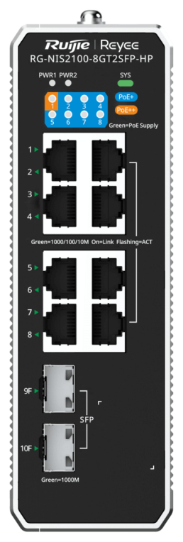 Ruijie Networks RG-NIS2100 Gestionado L2 Gigabit Ethernet (10/100/1000) Energía sobre Ethernet (PoE) Negro, Acero inoxidable