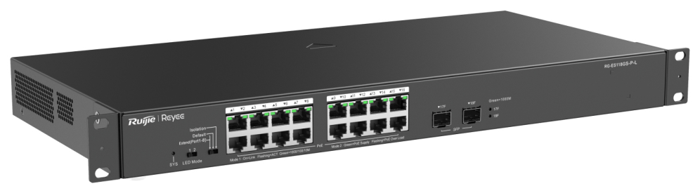 Ruijie Networks RG-ES118GS-P-L switch No administrado L2 Gigabit Ethernet (10/100/1000) Energía sobre Ethernet (PoE) Negro