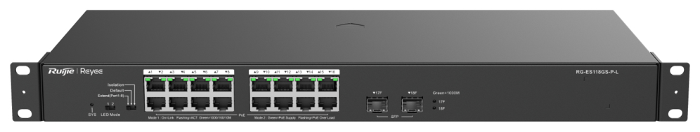 Ruijie Networks RG-ES118GS-P-L switch No administrado L2 Gigabit Ethernet (10/100/1000) Energía sobre Ethernet (PoE) Negro