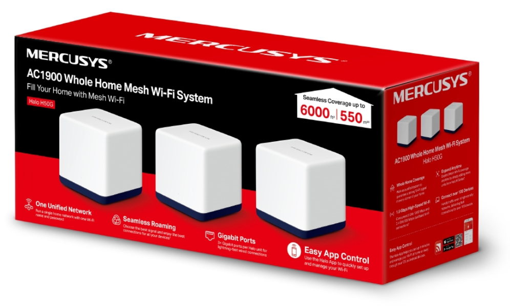 Mercusys Halo H50G (3-pack) Doble banda (2,4 GHz / 5 GHz) Wi-Fi 5 (802.11ac) Blanco Interno