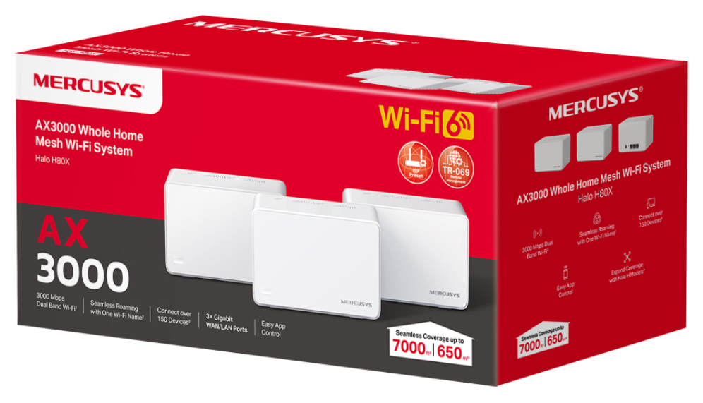 Mercusys Halo H80X (3-pack) Doble banda (2,4 GHz / 5 GHz) Wi-Fi 6 (802.11ax) Blanco Interno