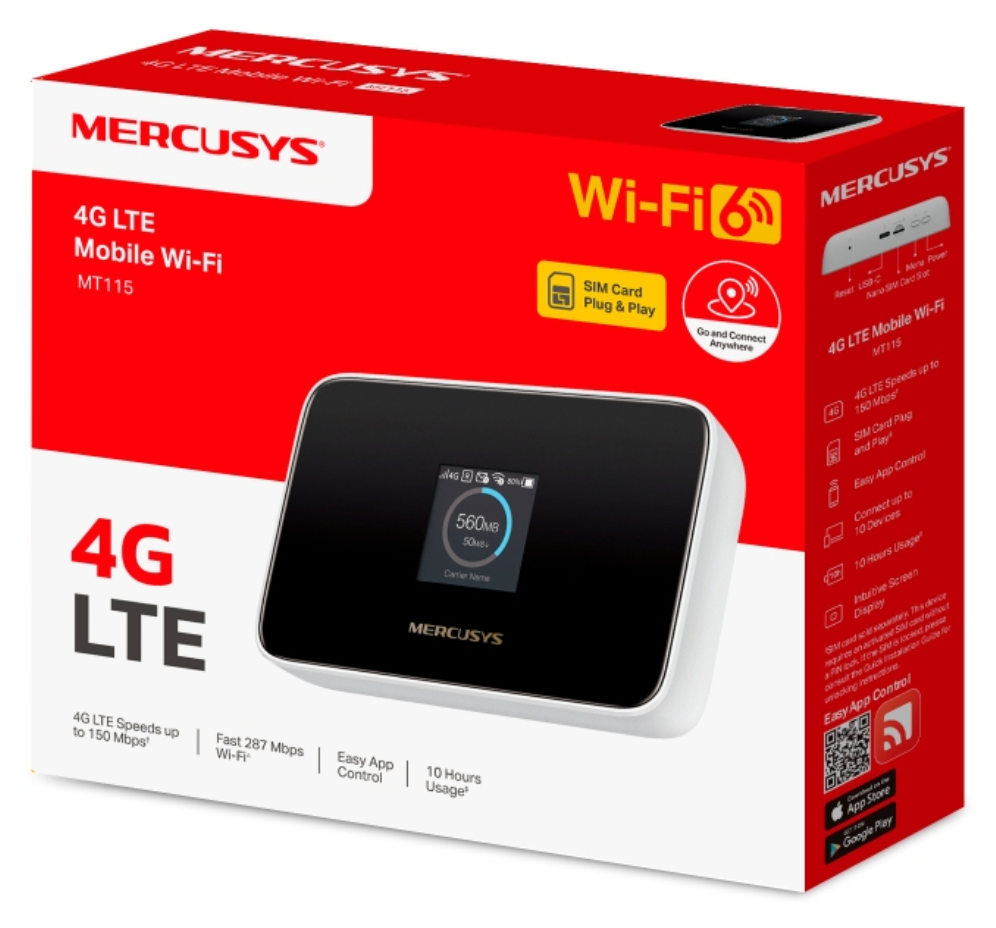 Mercusys MT115 router de telefonía/puerta de enlace/módem Router de red móvil