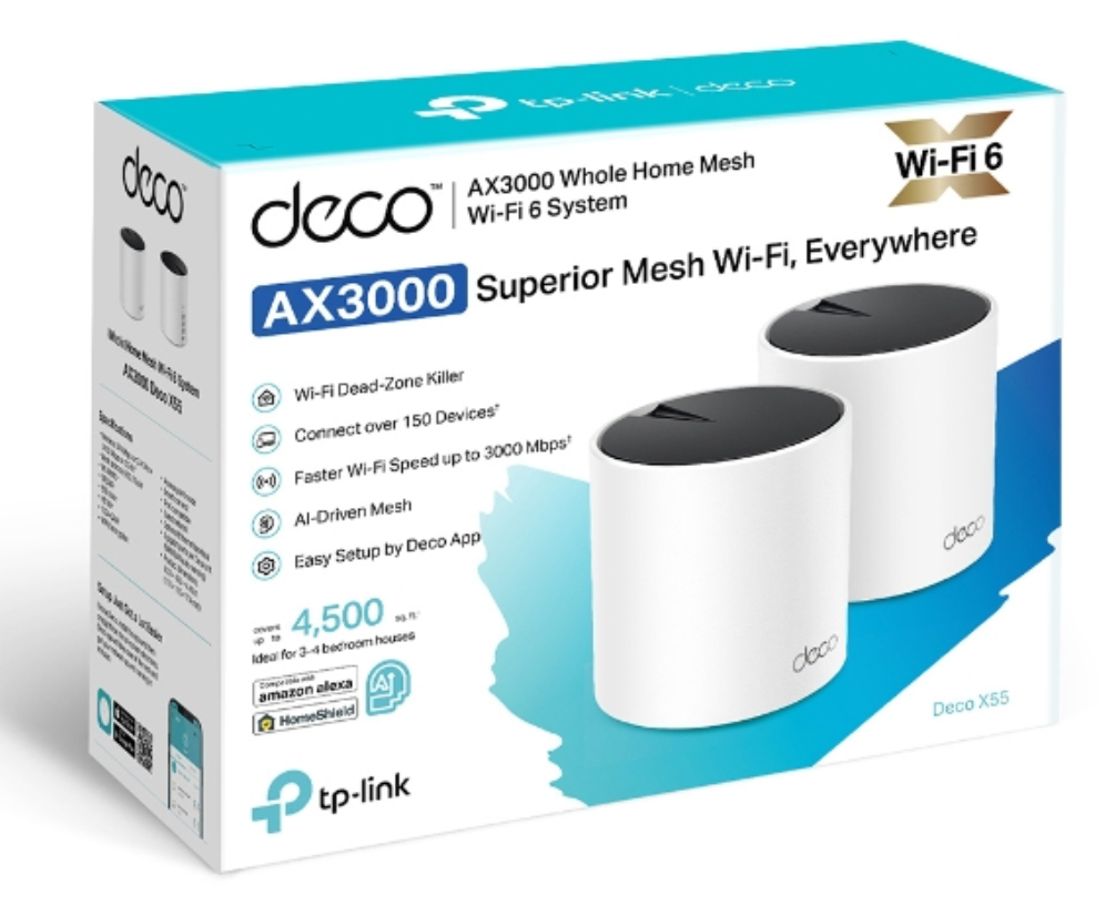 TP-Link DECO X55 (2-Pack) Doble banda (2,4 GHz / 5 GHz) Wi-Fi 6 (802.11ax) Blanco 3 Interno