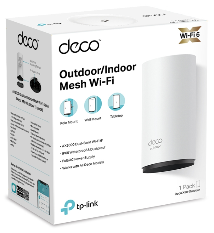 TP-Link Deco X50-Outdoor Doble banda (2,4 GHz / 5 GHz) Wi-Fi 6 (802.11ax) Blanco 1 Interno