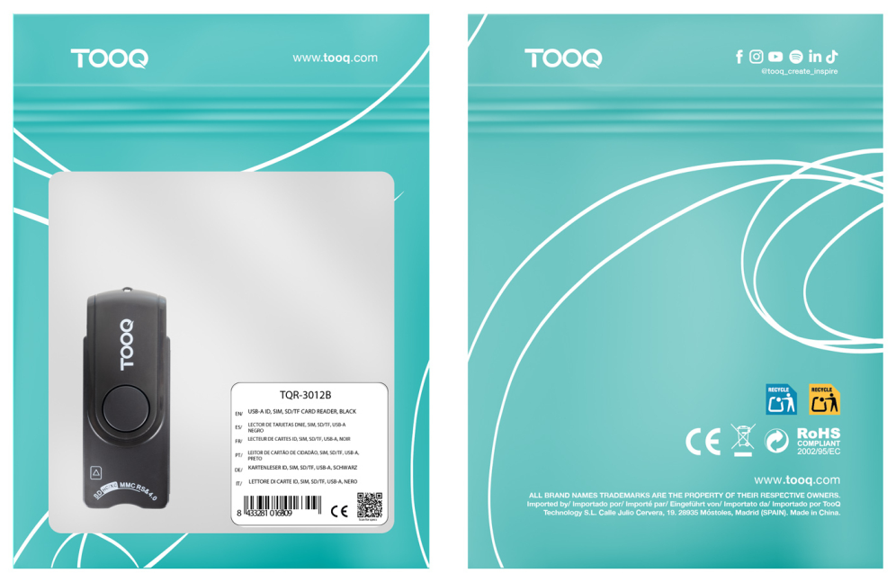 TooQ TQR-3012B lector de tarjeta inteligente USB 2.0