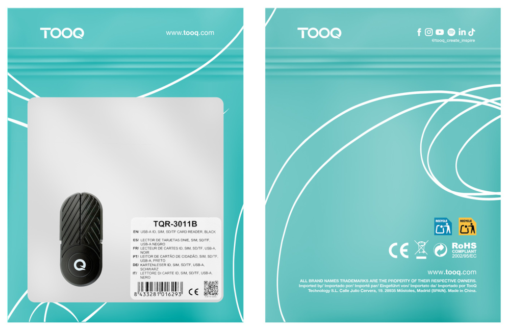 TooQ TQR-3011B lector de tarjeta inteligente USB Tipo C