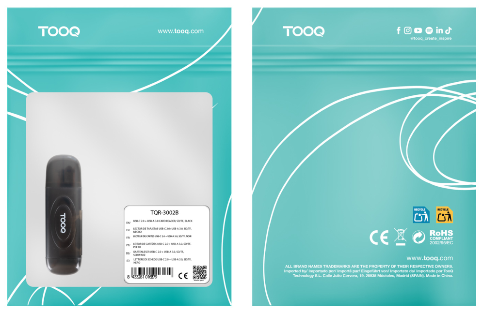 TooQ TQR-3002B lector de tarjeta USB 3.2 Gen 1 (3.1 Gen 1) Type-A