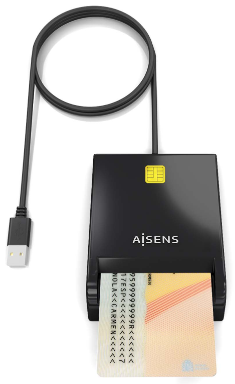 AISENS Lector de Tarjeta Inteligente DNI, Negro
