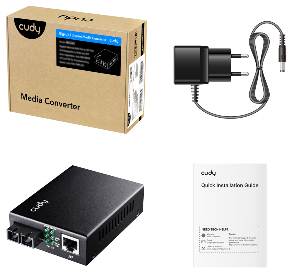 Cudy MC100GSA-20 convertidor de medio 1000 Mbit/s 1310 nm Monomodo Negro