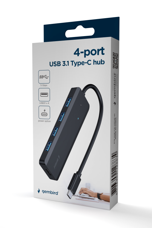 Gembird UHB-CM-U3P4P-01 hub de interfaz USB 3.2 Gen 1 (3.1 Gen 1) Type-C Negro