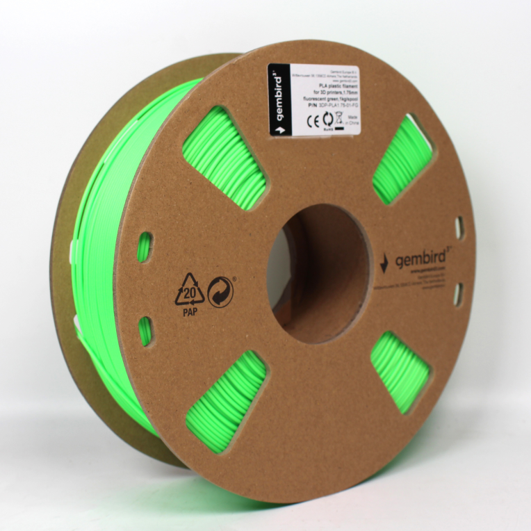 Gembird 3DP-PLA1.75-01-FG material de impresión 3d Ácido poliláctico (PLA) Verde fluorescente 1,4 kg