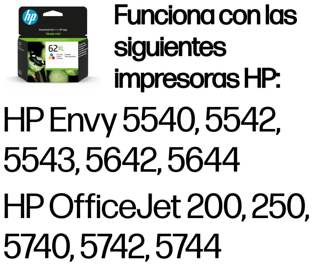 HP Cartucho de tinta original 62XL de alta capacidad tricolor