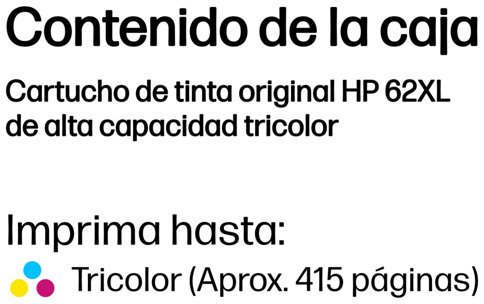 HP Cartucho de tinta original 62XL de alta capacidad tricolor