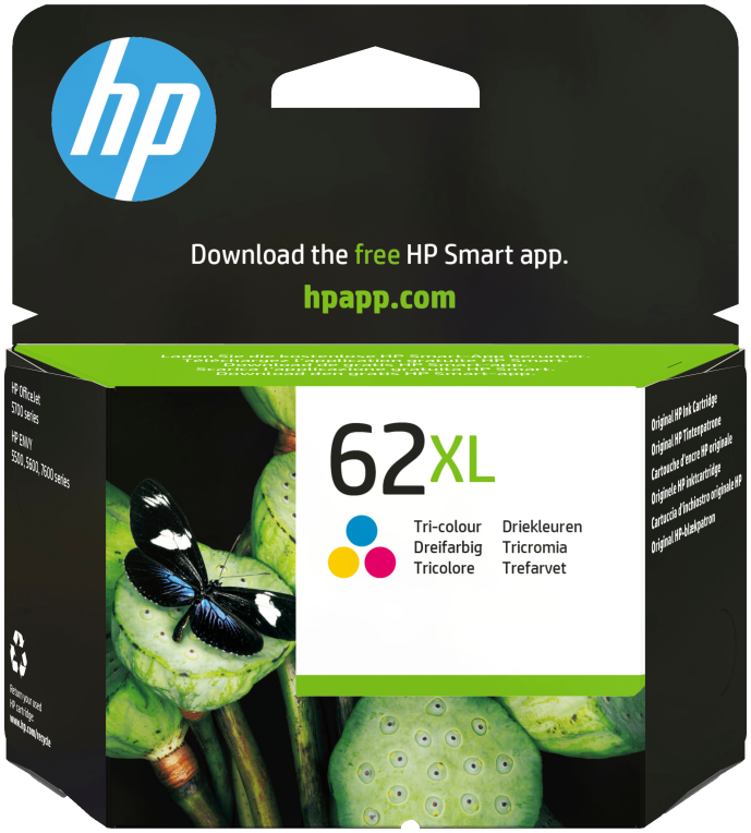 HP Cartucho de tinta original 62XL de alta capacidad tricolor