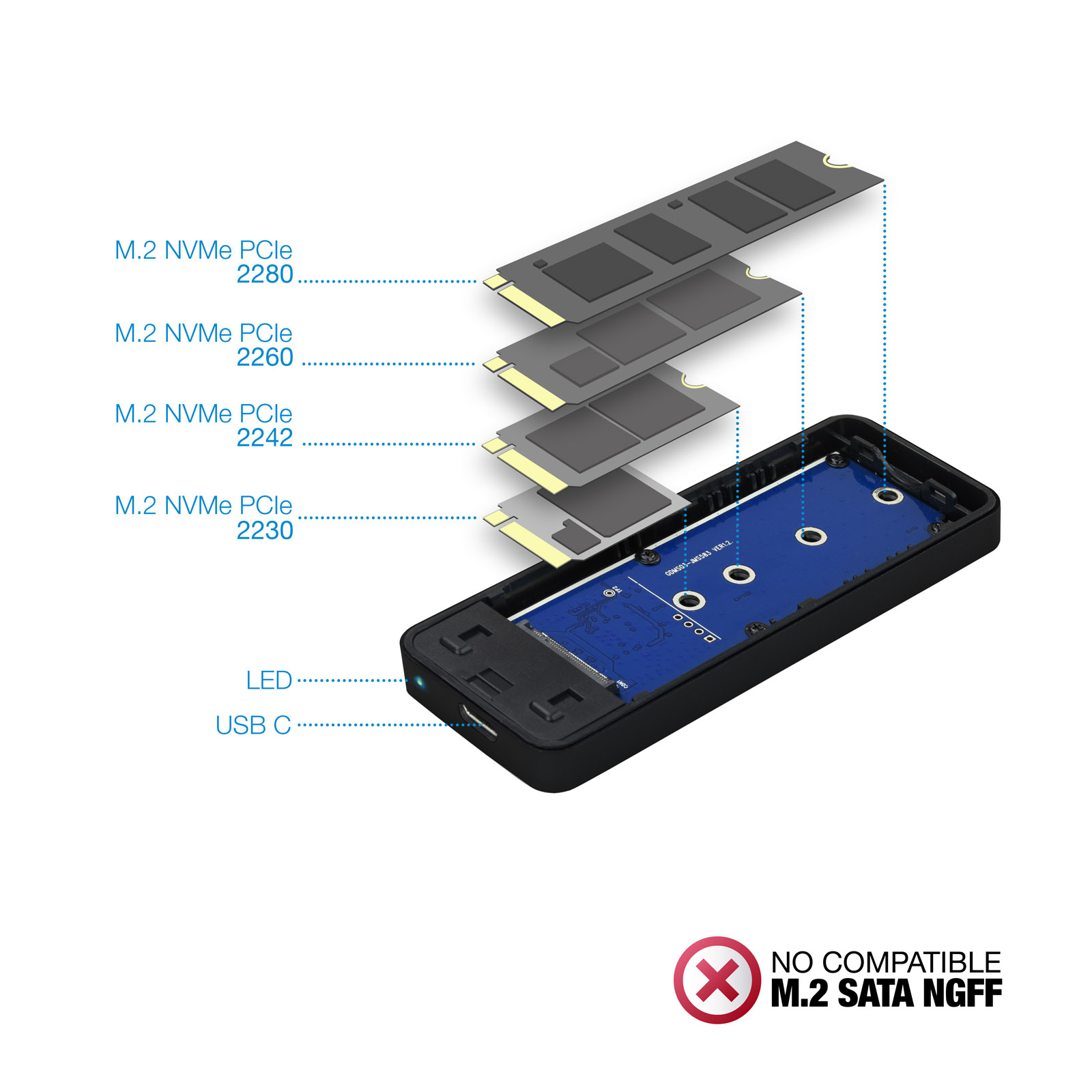 CAJA EXTERNA TOOQ TQE-2280B PARA SSD M.2 USB TIPO C NEGRO