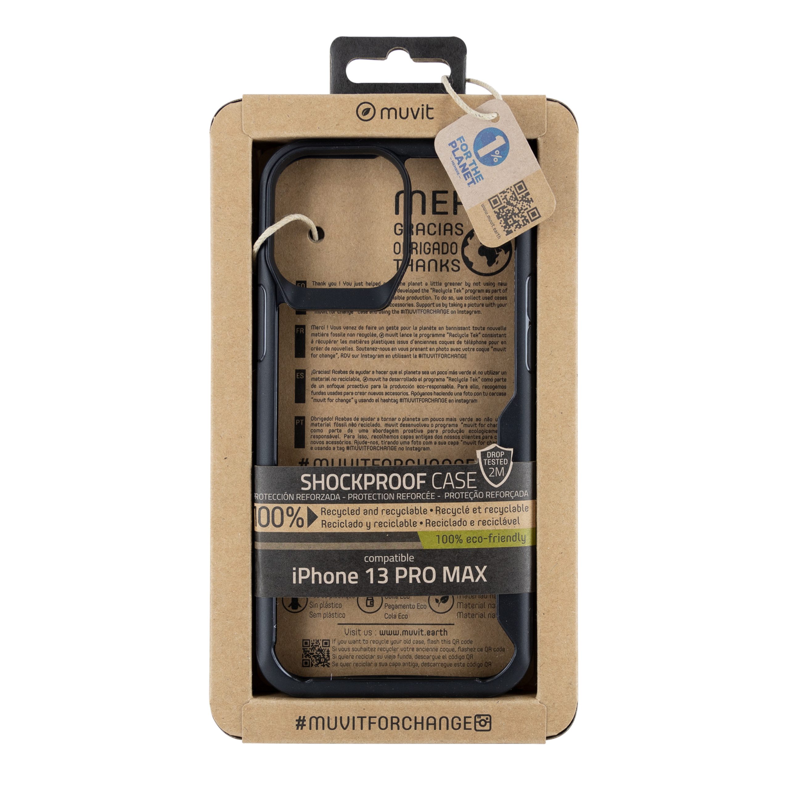 FUNDA MUVIT SHOCKPROOF 2M PARA APPLE IPHONE 13 PRO MAX TRANSPARENTE/NEGRA