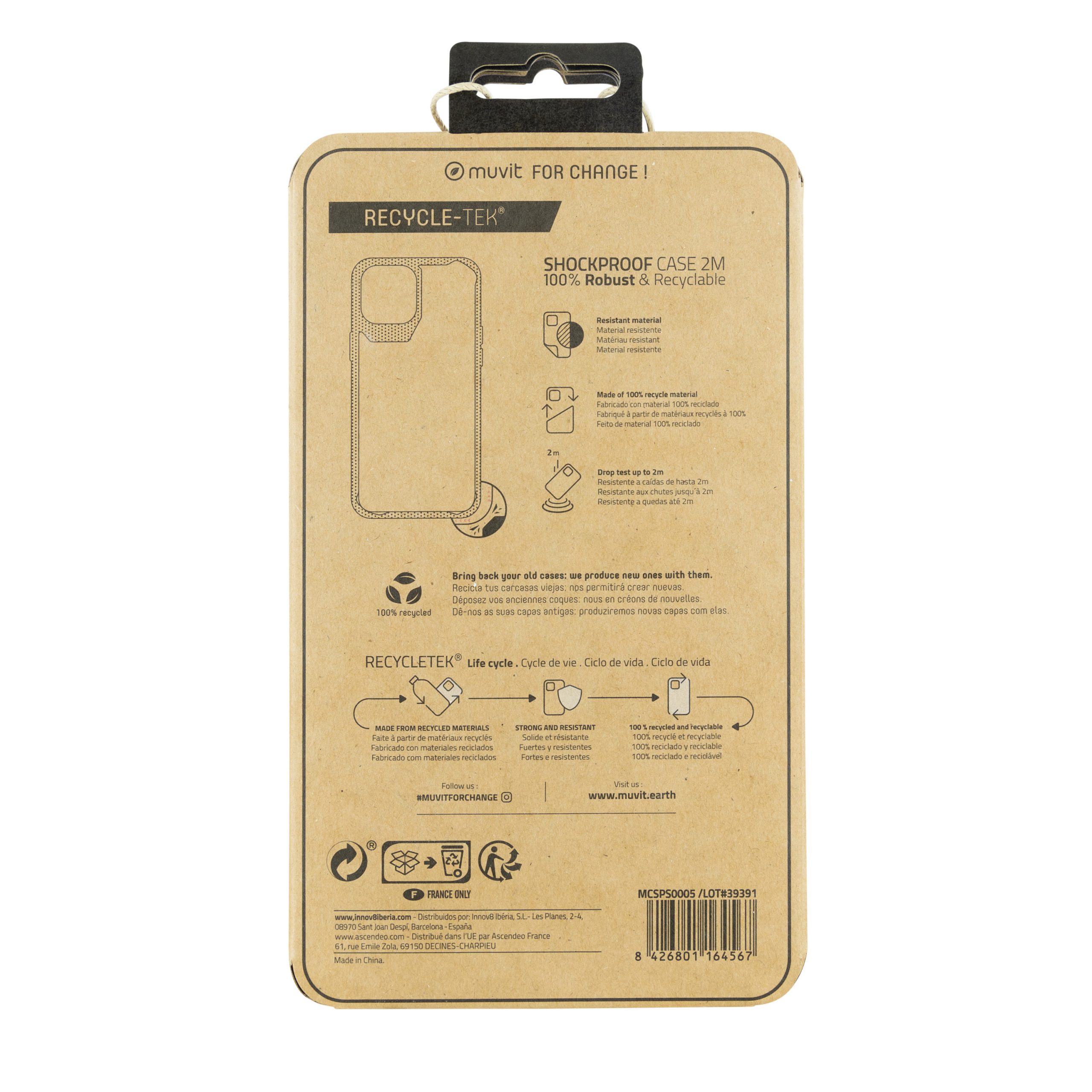 FUNDA MUVIT SHOCKPROOF 2M PARA APPLE IPHONE 12/12 PRO TRANSPARENTE/NEGRA