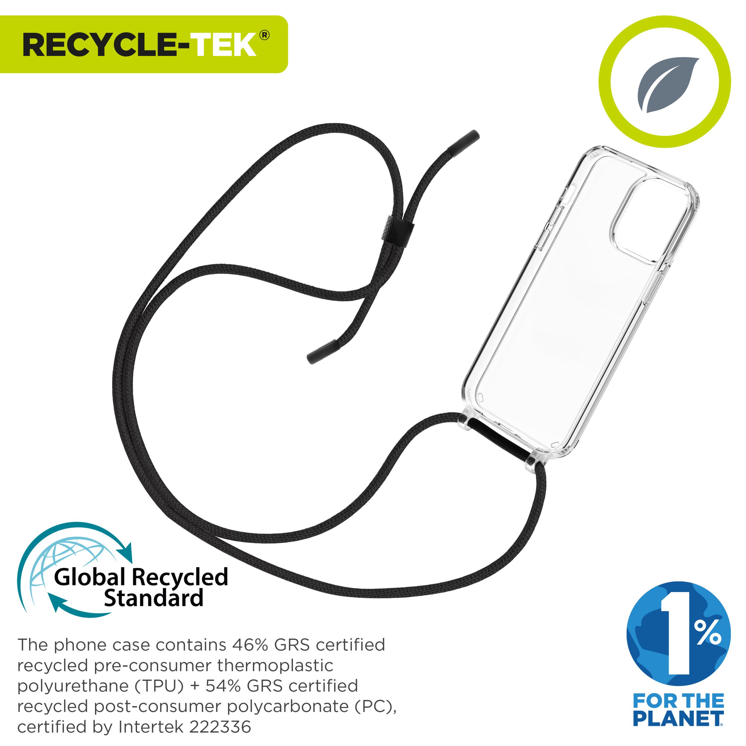 FUNDA MUVIT RECYCLETEK PARA APPLE IPHONE 15 PRO MAX TRANSPARENTE + COLGANTE NEGRO
