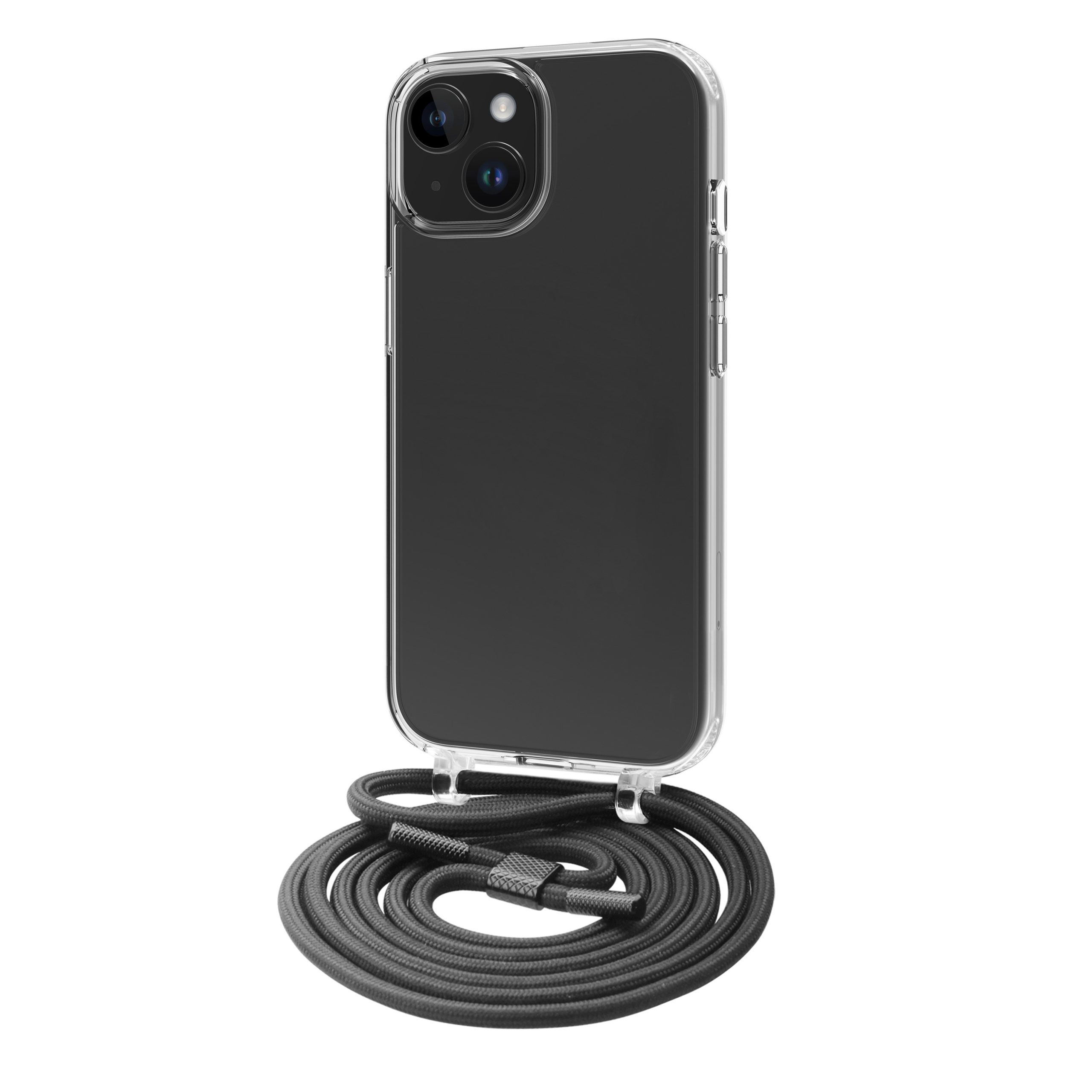 FUNDA MUVIT RECYCLETEK PARA APPLE IPHONE 15 PLUS TRANSPARENTE + COLGANTE NEGRO