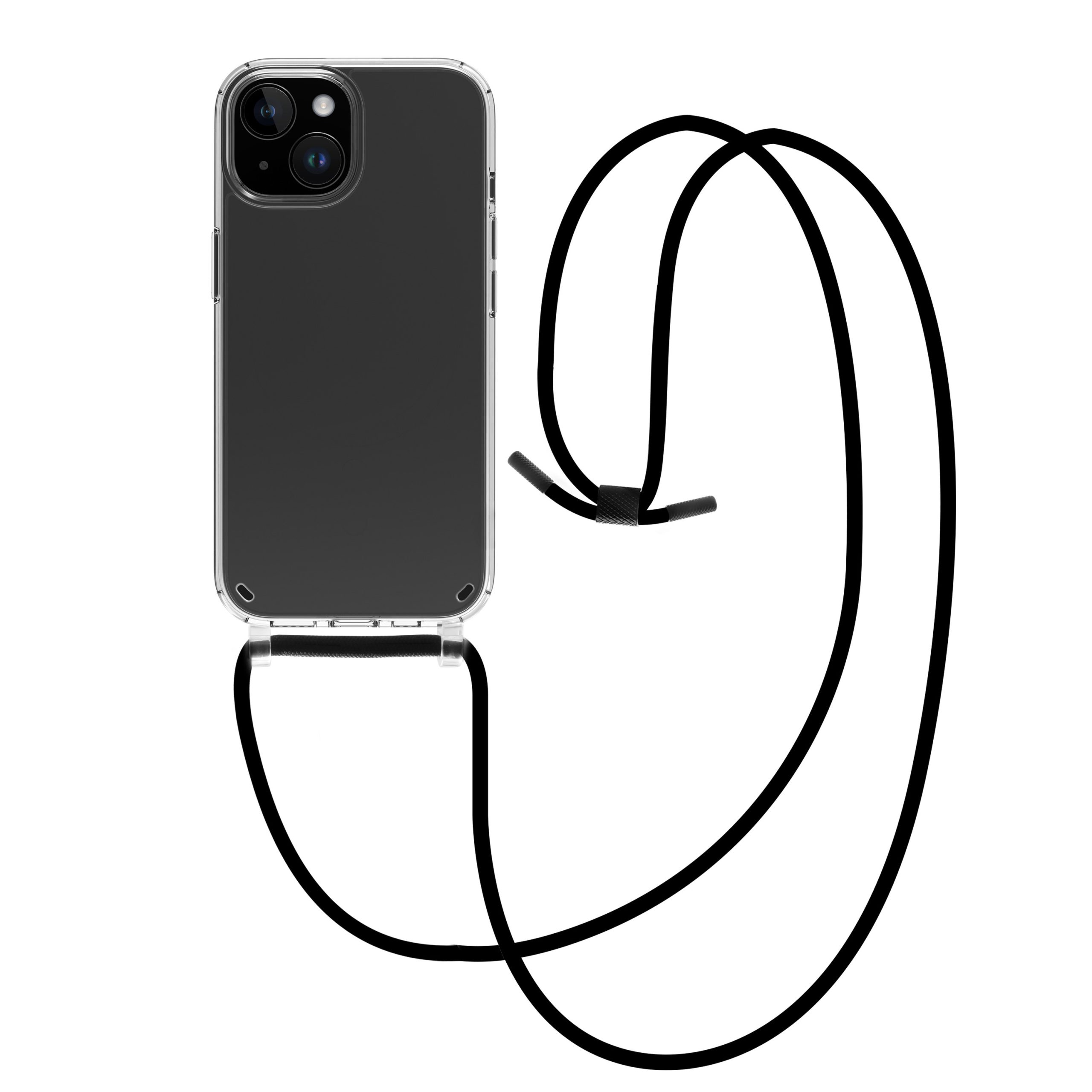 FUNDA MUVIT RECYCLETEK PARA APPLE IPHONE 15 PLUS TRANSPARENTE + COLGANTE NEGRO