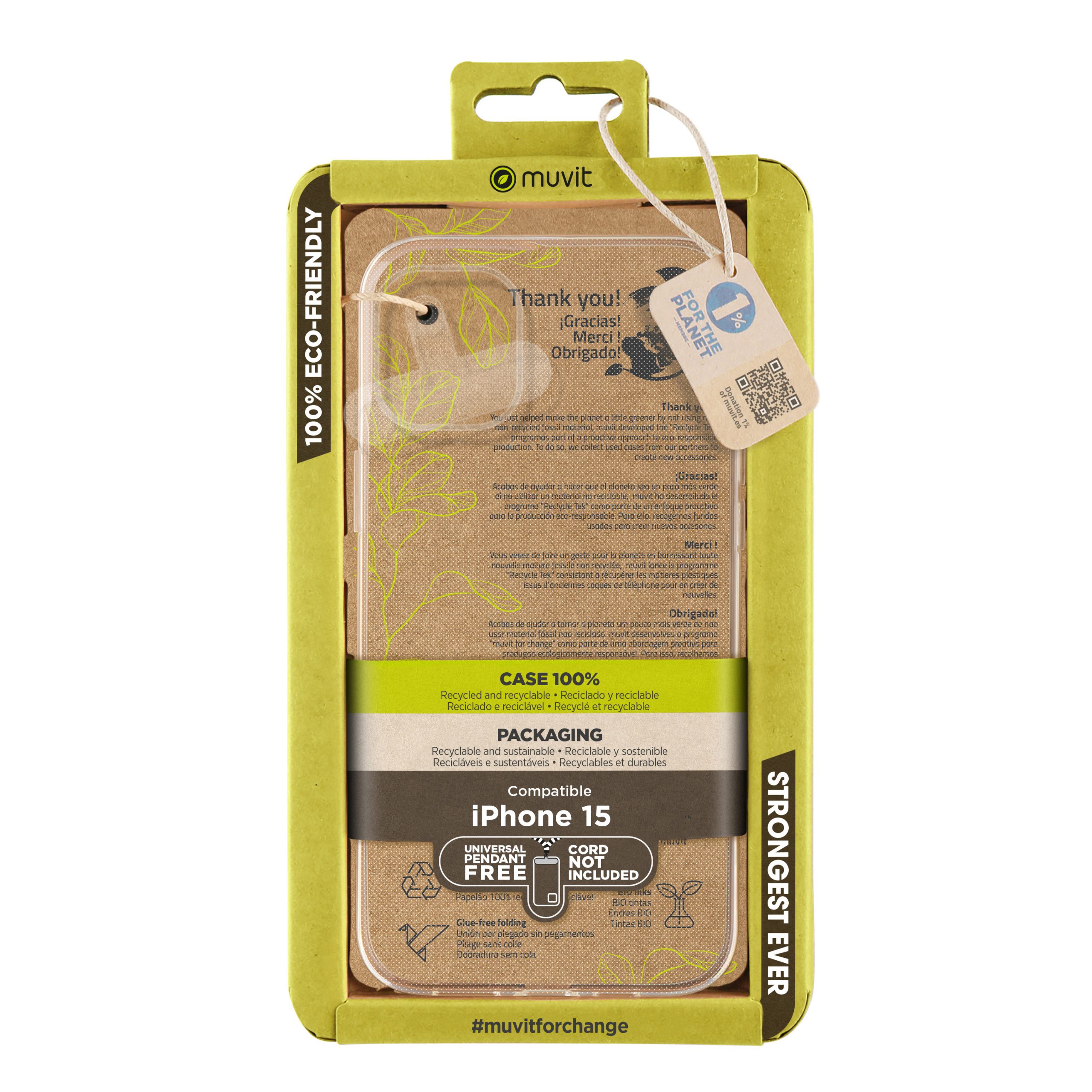 FUNDA MUVIT RECYCLETEK PARA APPLE IPHONE 15 TRANSPARENTE