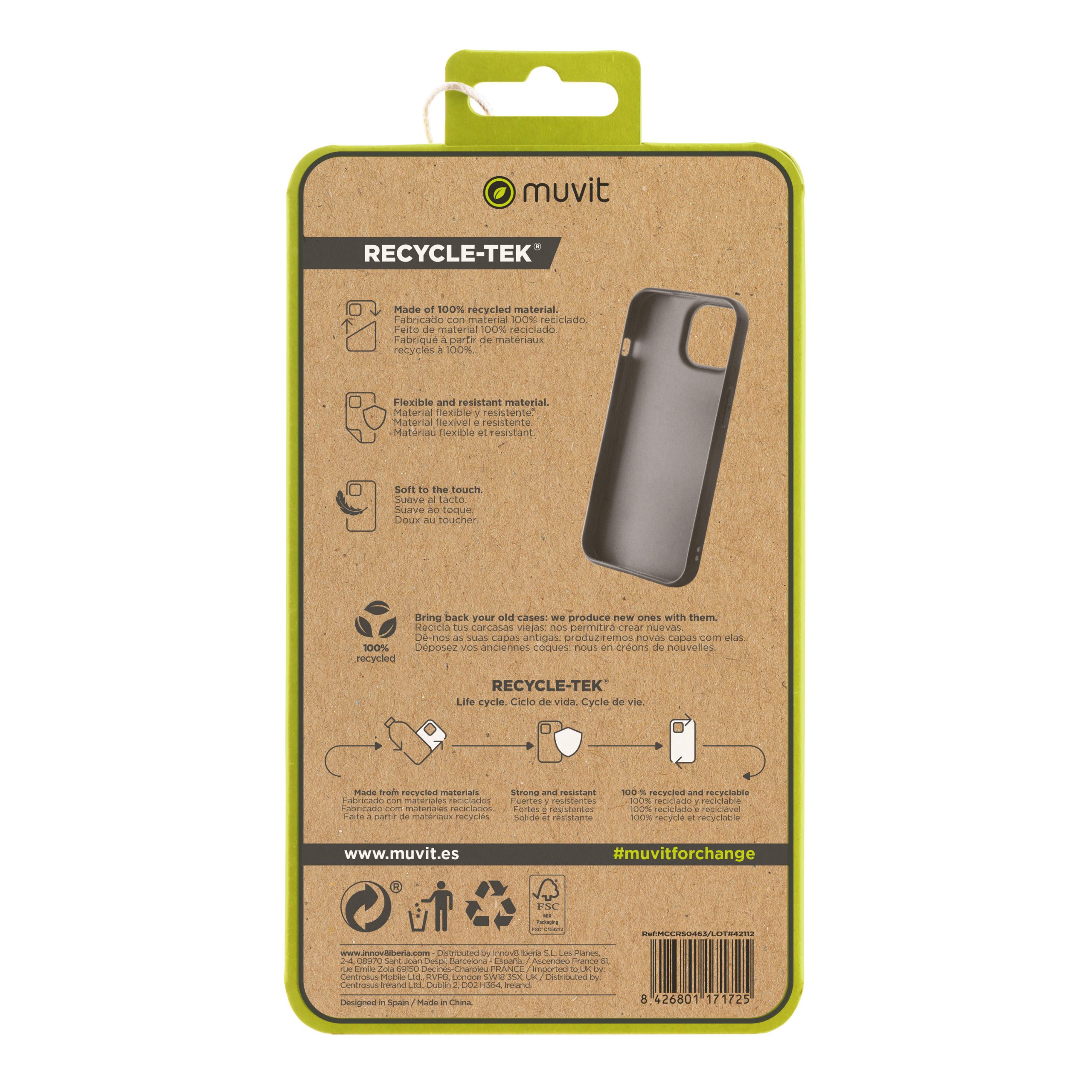 FUNDA MUVIT RECYCLETEK PARA APPLE IPHONE 15 NEGRA