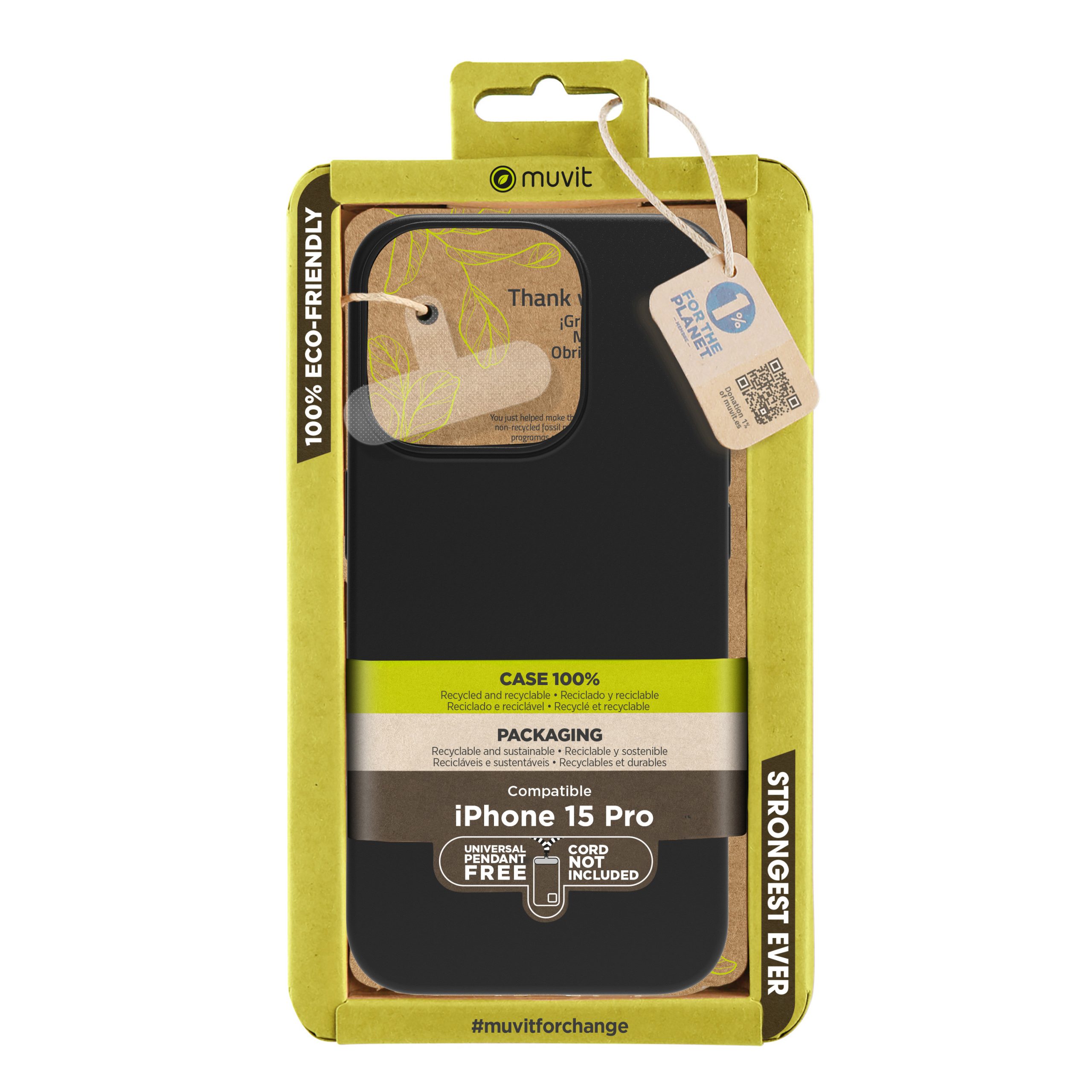 FUNDA MUVIT RECYCLETEK PARA APPLE IPHONE 15 PRO NEGRA