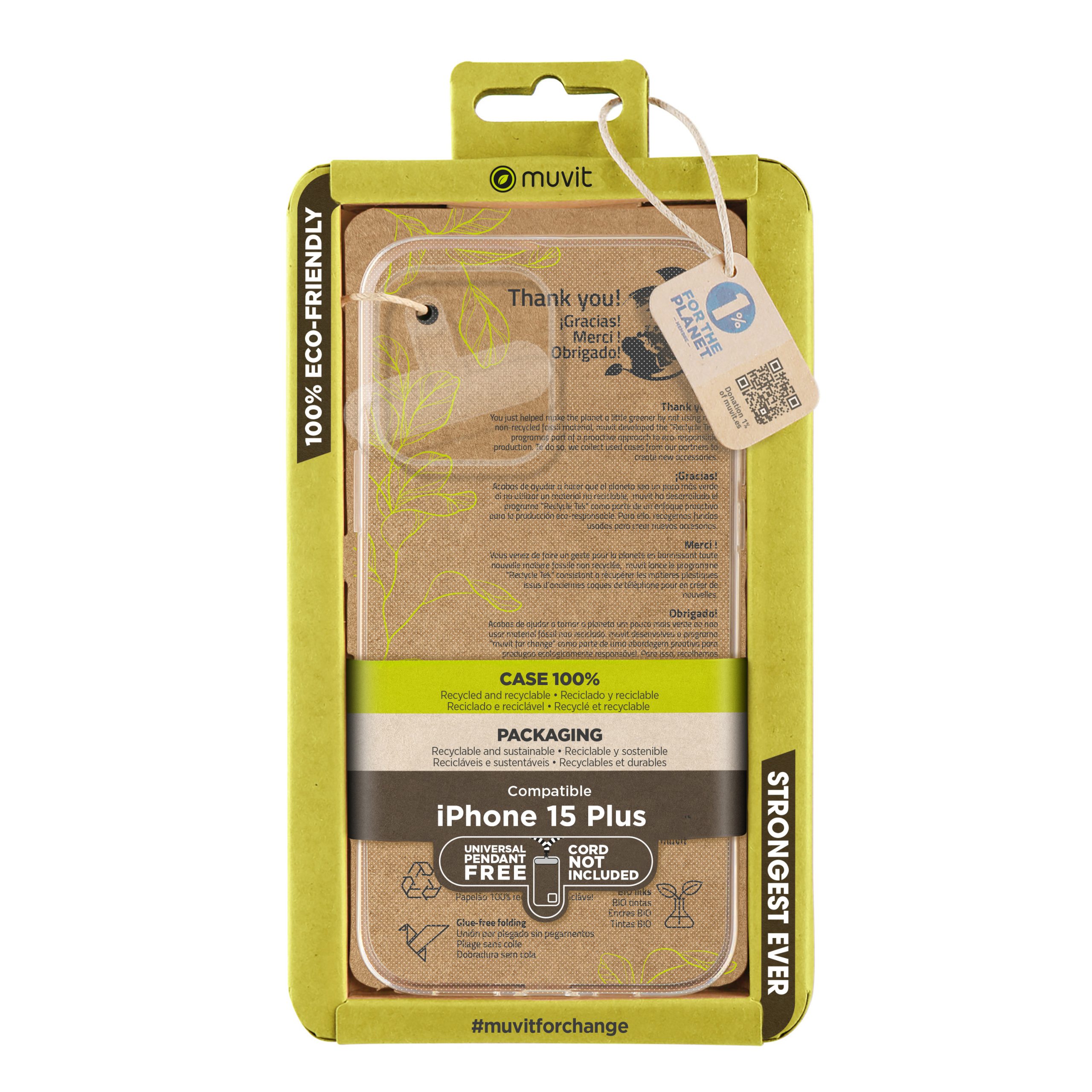 FUNDA MUVIT RECYCLETEK PARA APPLE IPHONE 15 PLUS TRANSPARENTE