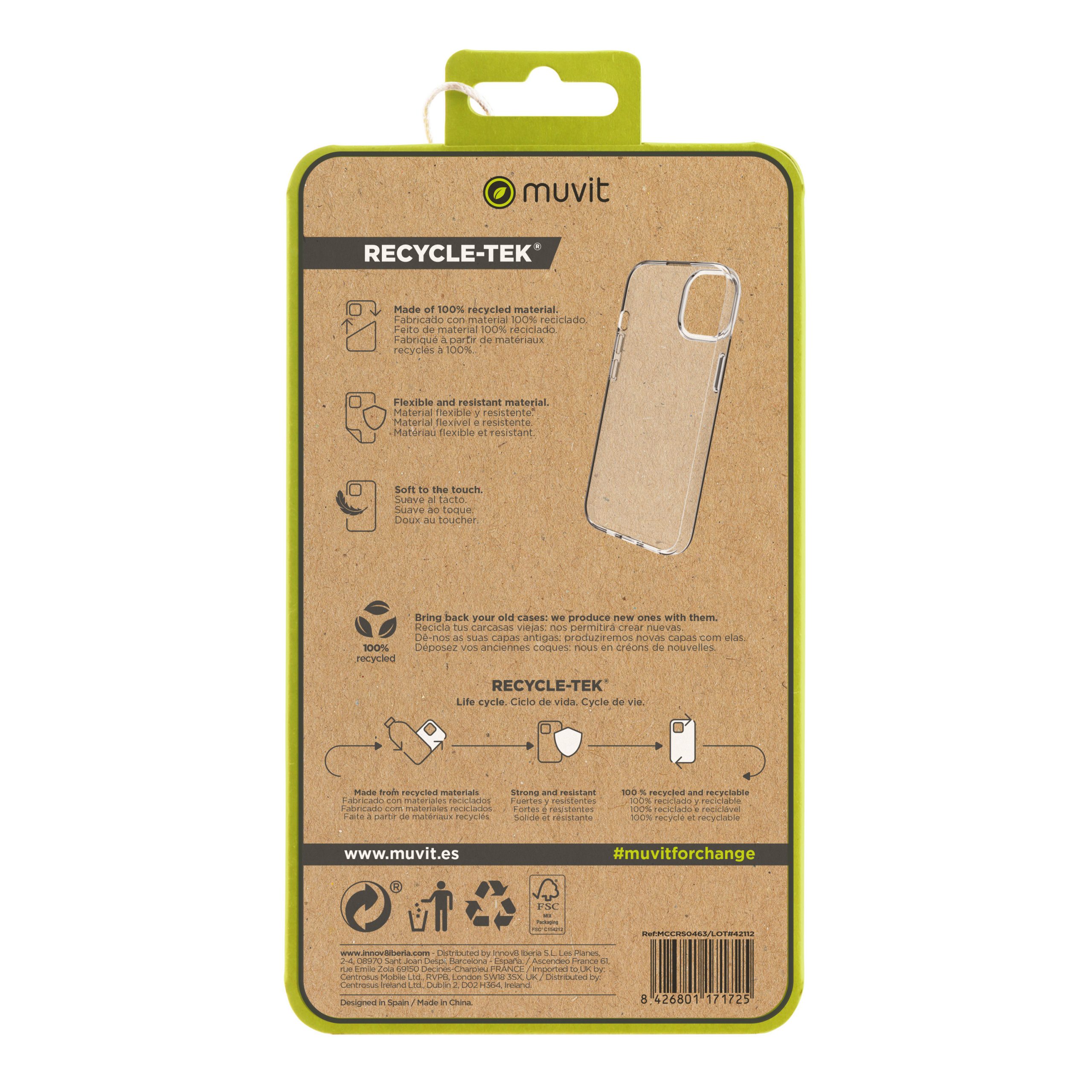 FUNDA MUVIT RECYCLETEK PARA APPLE IPHONE 15 PLUS TRANSPARENTE