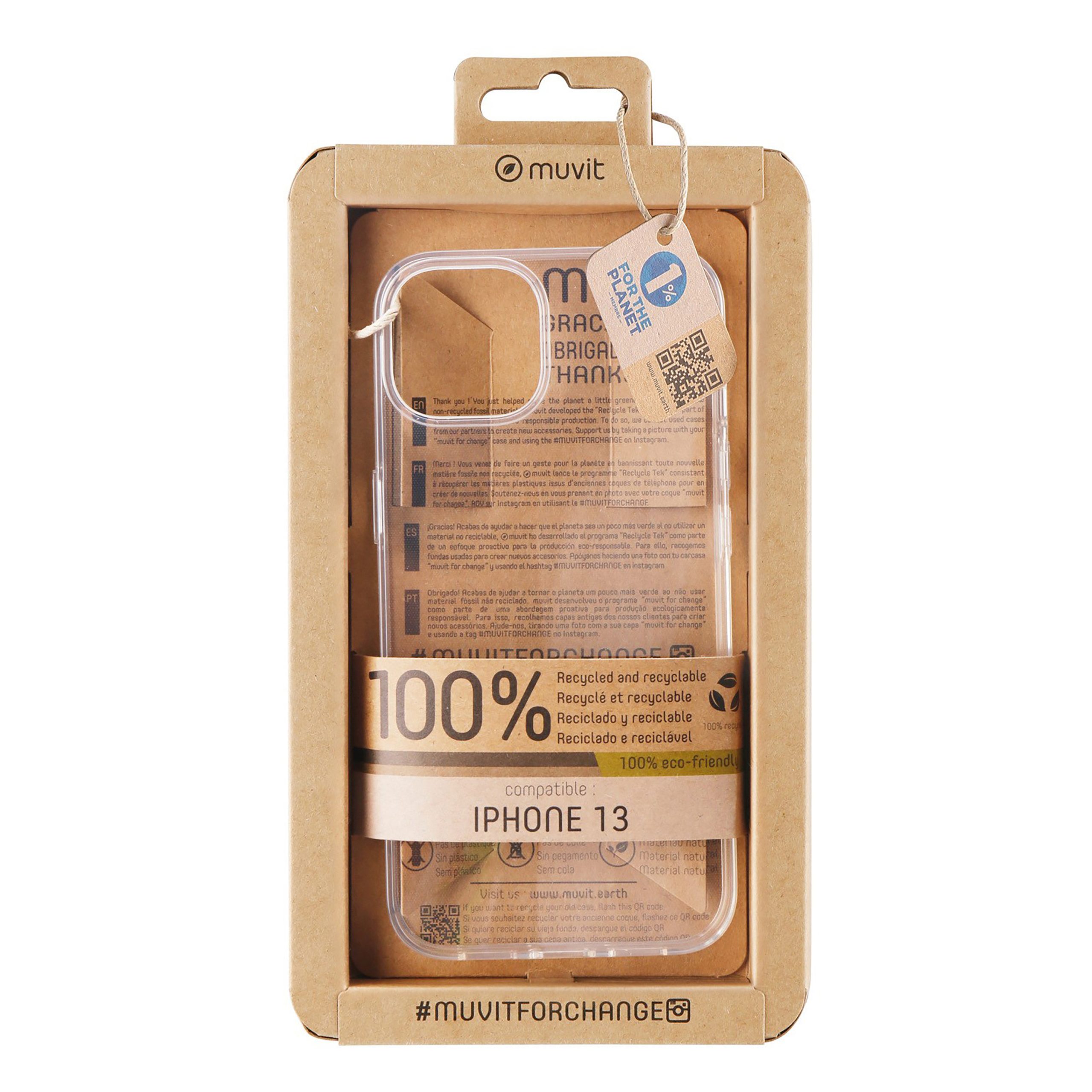 FUNDA MUVIT RECYCLETEK PARA APPLE IPHONE 13 TRANSPARENTE