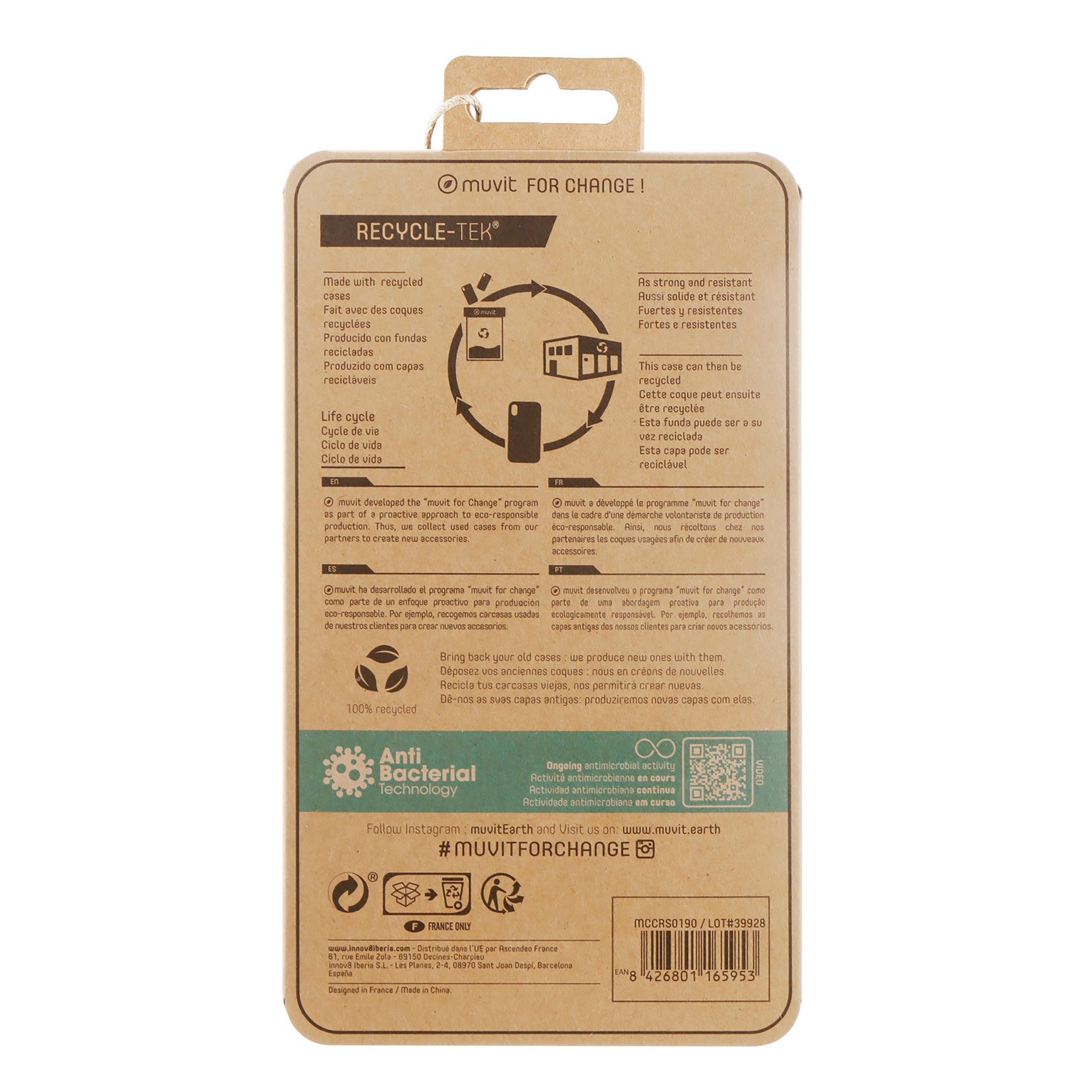 FUNDA MUVIT RECYCLETEK PARA APPLE IPHONE 13 PRO MAX ANTIBACTERIAS TRANSPARENTE
