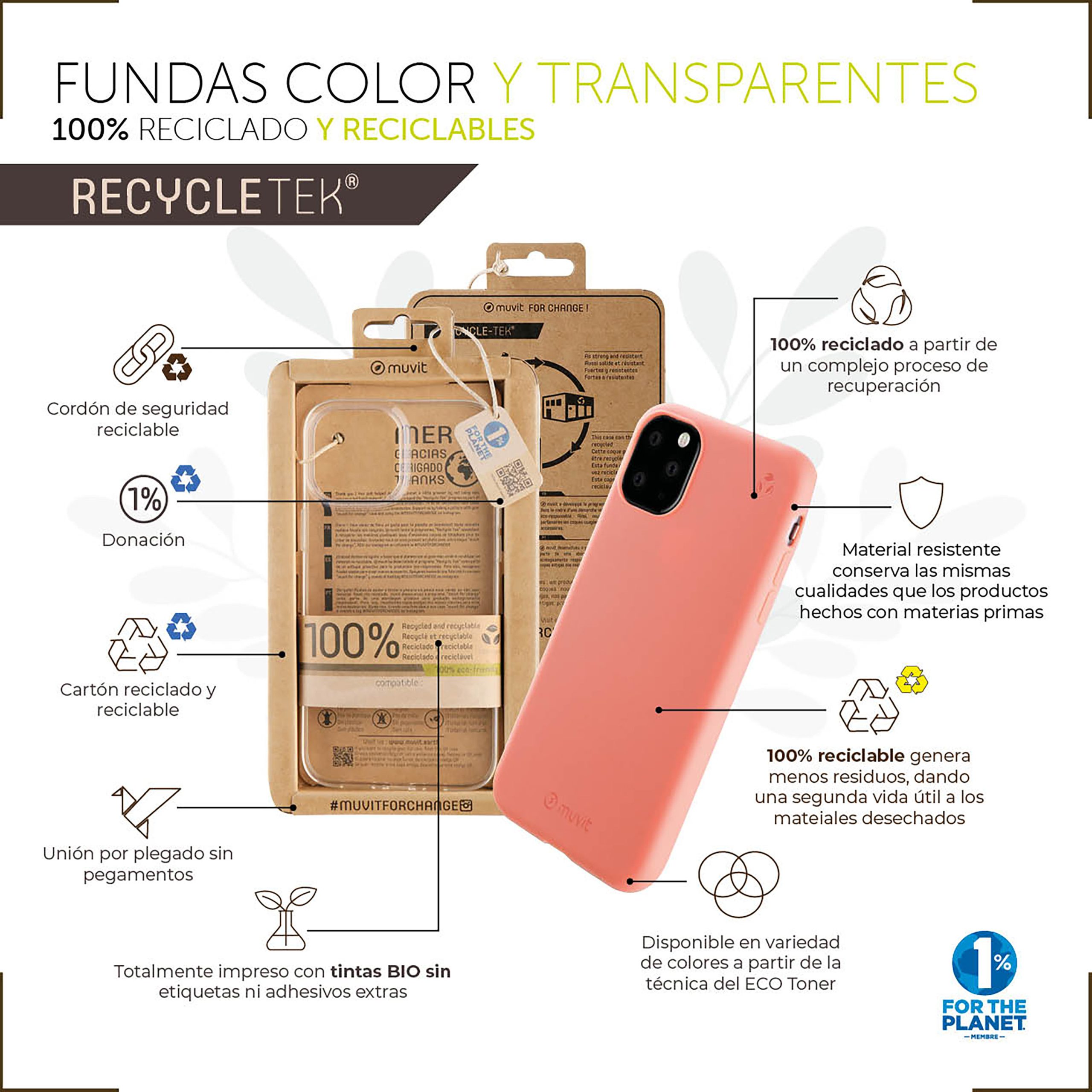 FUNDA MUVIT RECYCLETEK PARA APPLE IPHONE 12/12 PRO TRANSPARENTE