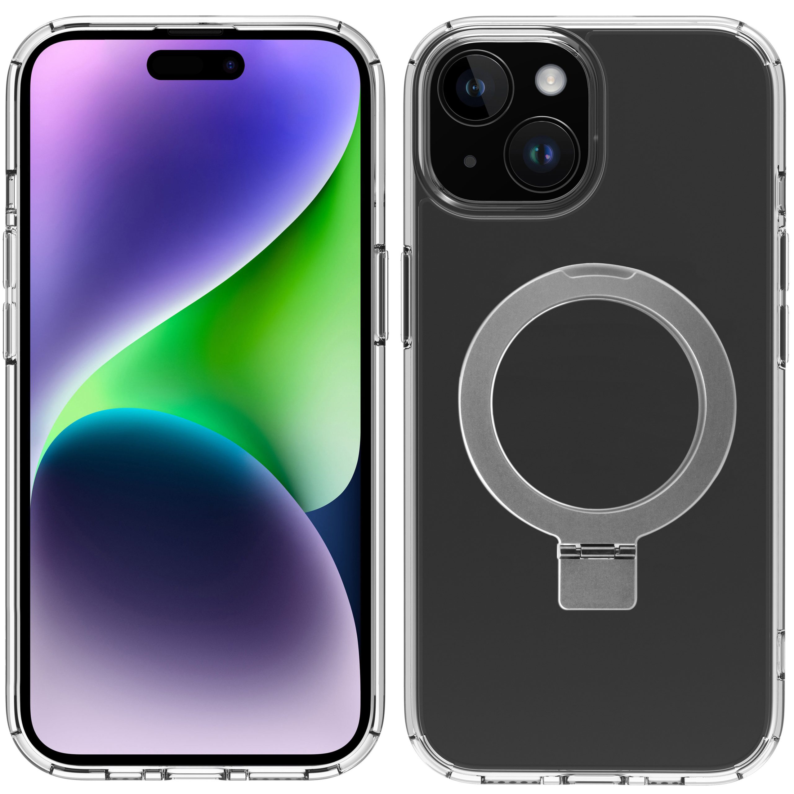 FUNDA MUVIT RECYCLETEK MAGSAFE + SOPORTE PARA IPHONE 15 TRANSPARENTE