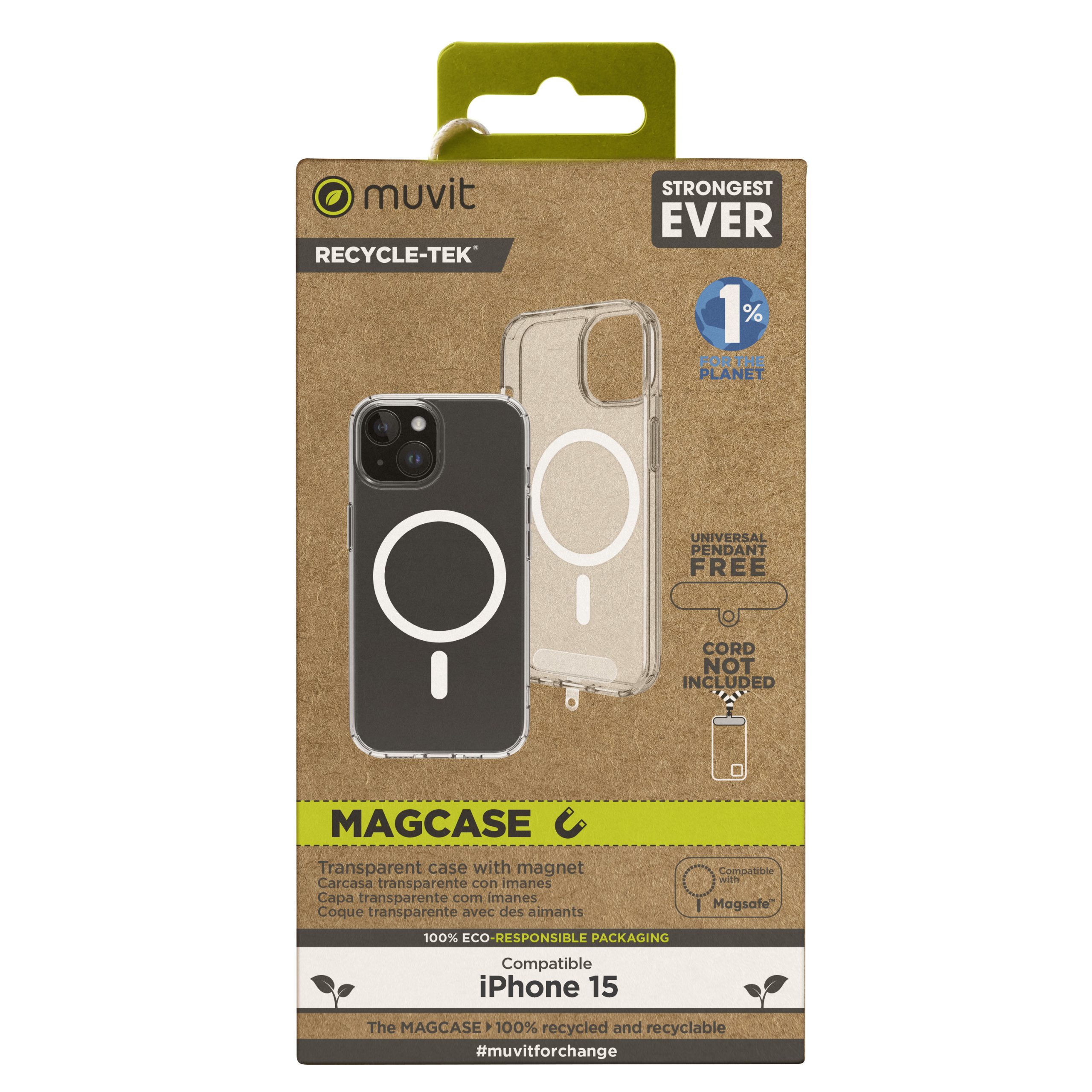 FUNDA MUVIT RECYCLETEK MAGSAFE PARA APPLE IPHONE 15 TRANSPARENTE