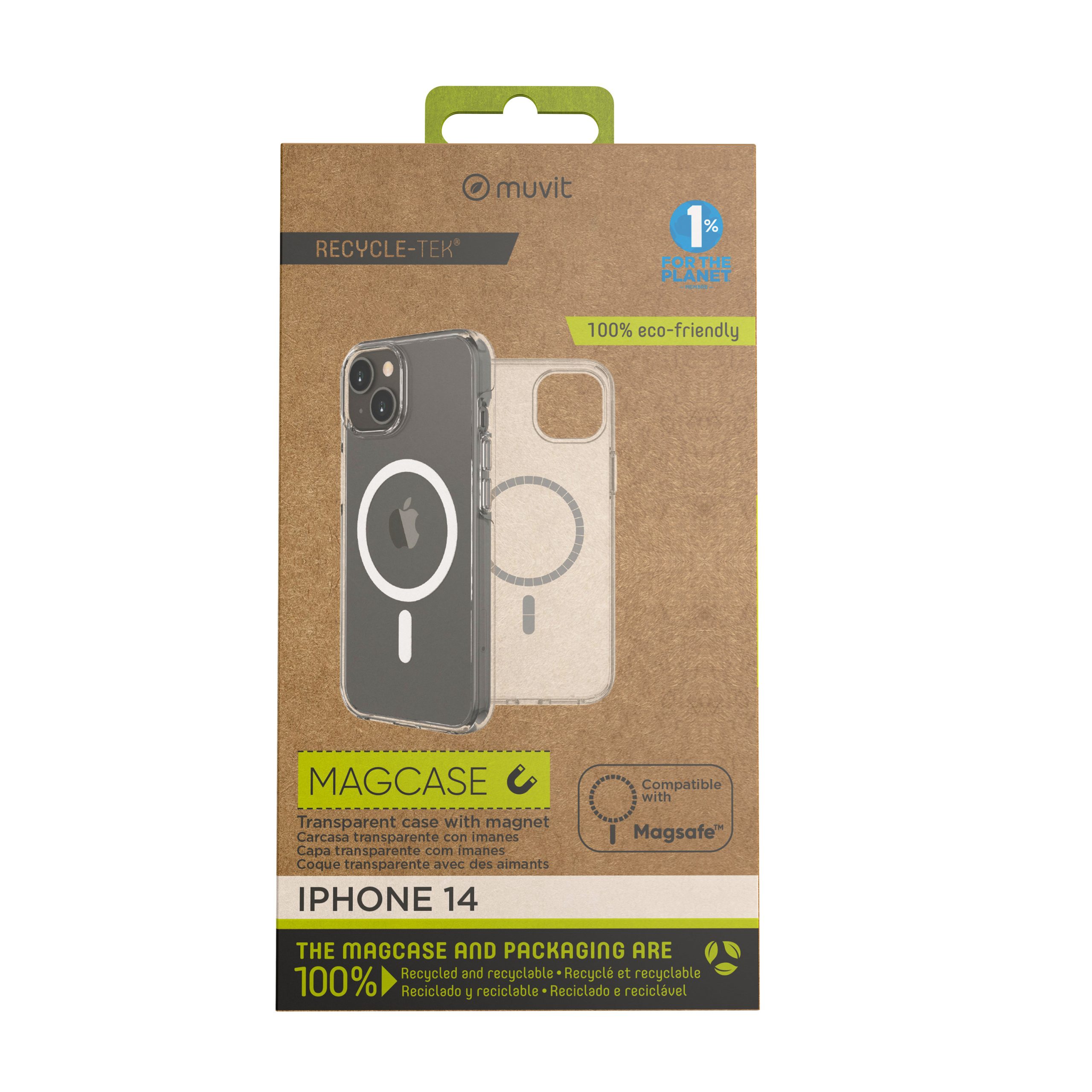 FUNDA MUVIT RECYCLETEK MAGSAFE PARA APPLE IPHONE 14 TRANSPARENTE