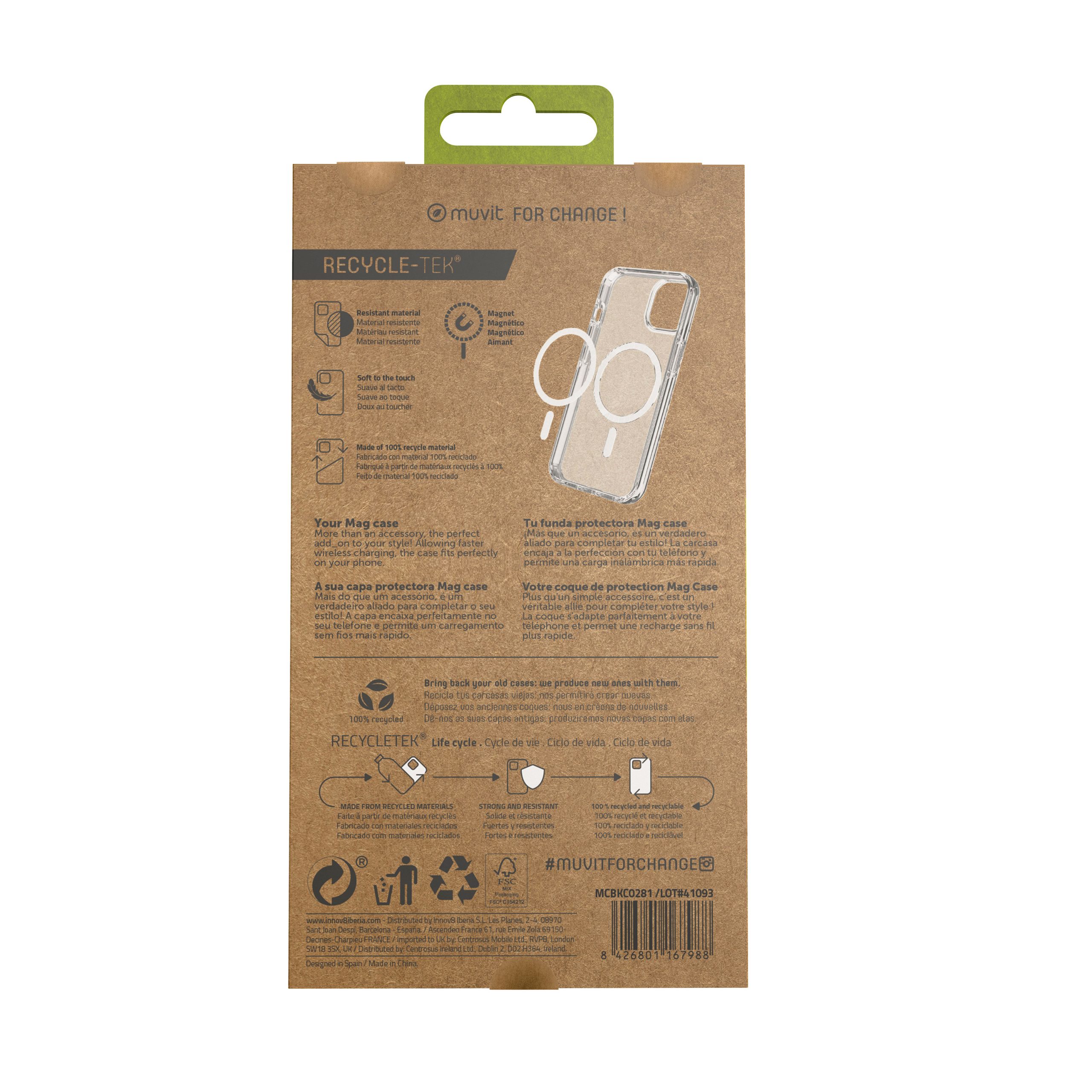 FUNDA MUVIT RECYCLETEK MAGSAFE PARA APPLE IPHONE 14 TRANSPARENTE