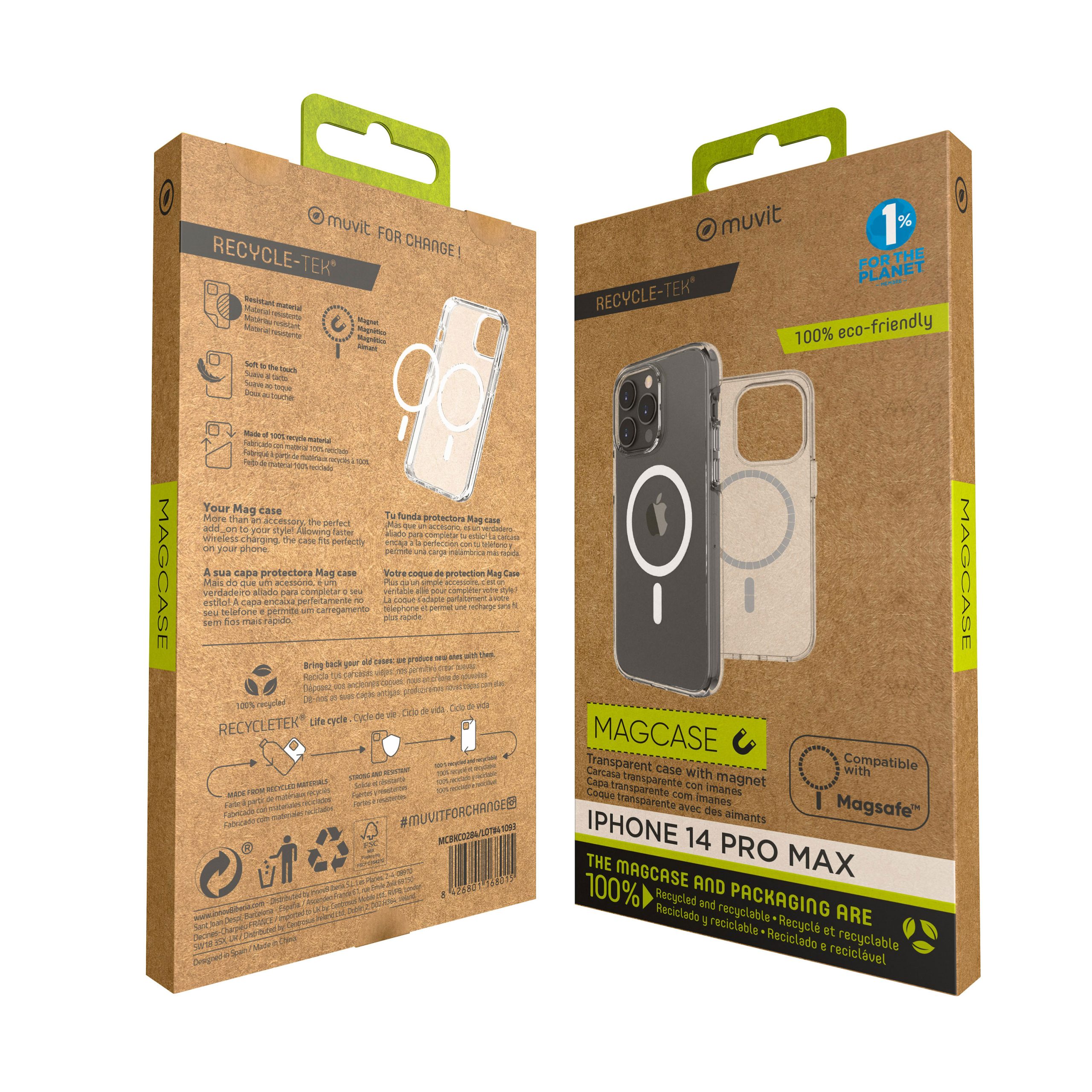 FUNDA MUVIT RECYCLETEK MAGSAFE PARA APPLE IPHONE 14 PRO MAX TRANSPARENTE