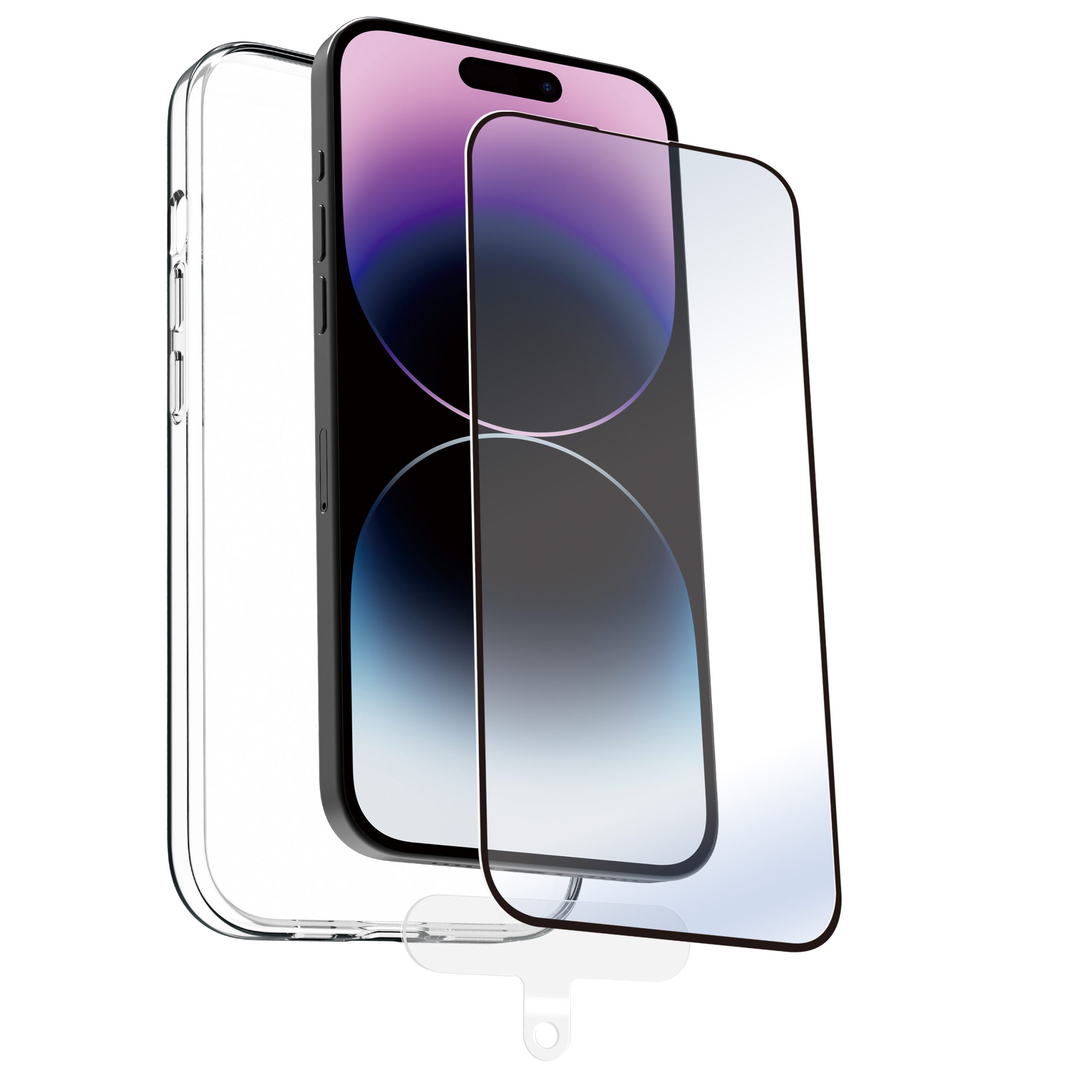 FUNDA MUVIT PARA IPHONE 15 PRO MAX + PROTECTOR PANTALLA VIDRIO TEMPLADO PLANO MARCO NEGRO