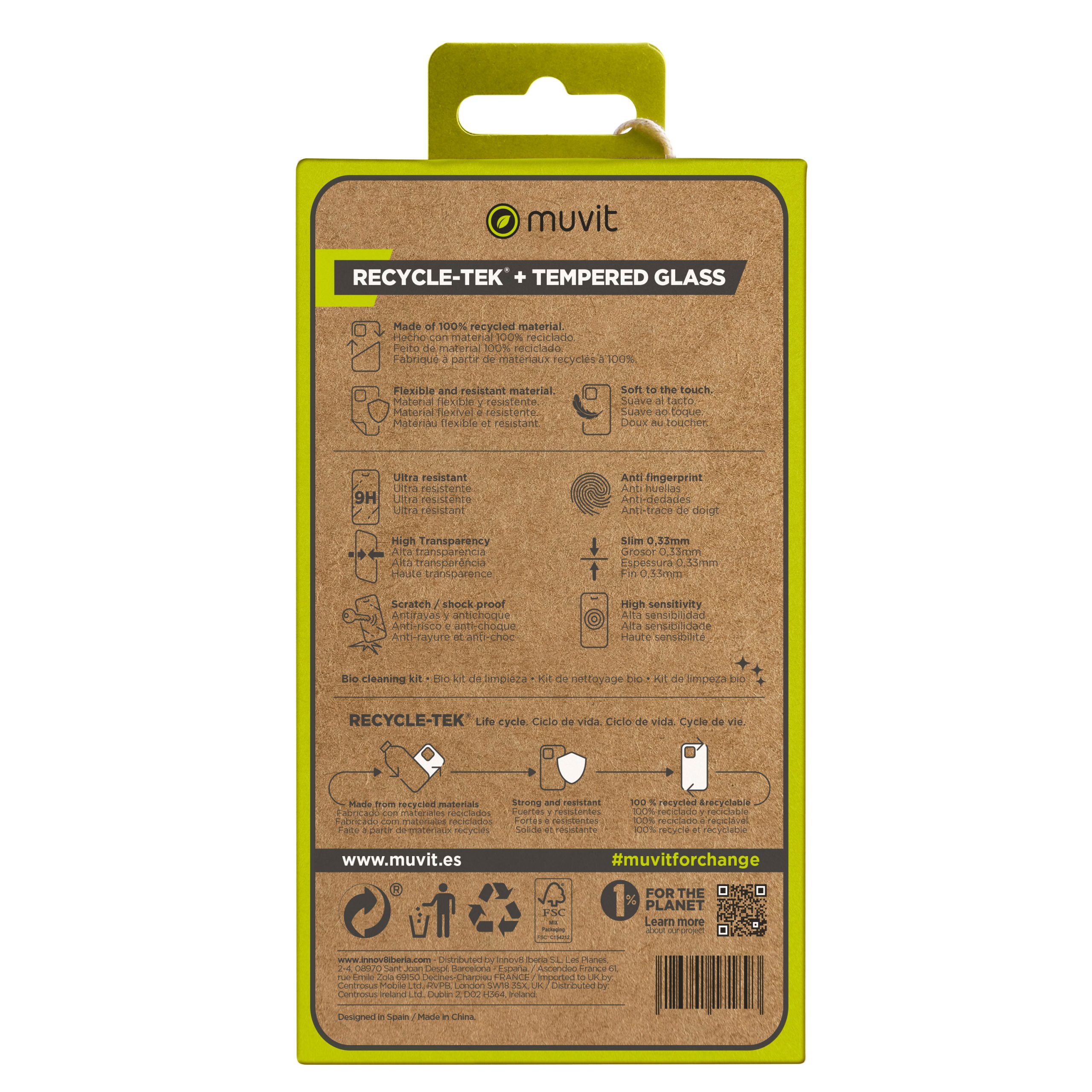 FUNDA MUVIT PARA IPHONE 15 PRO MAX + PROTECTOR PANTALLA VIDRIO TEMPLADO PLANO MARCO NEGRO