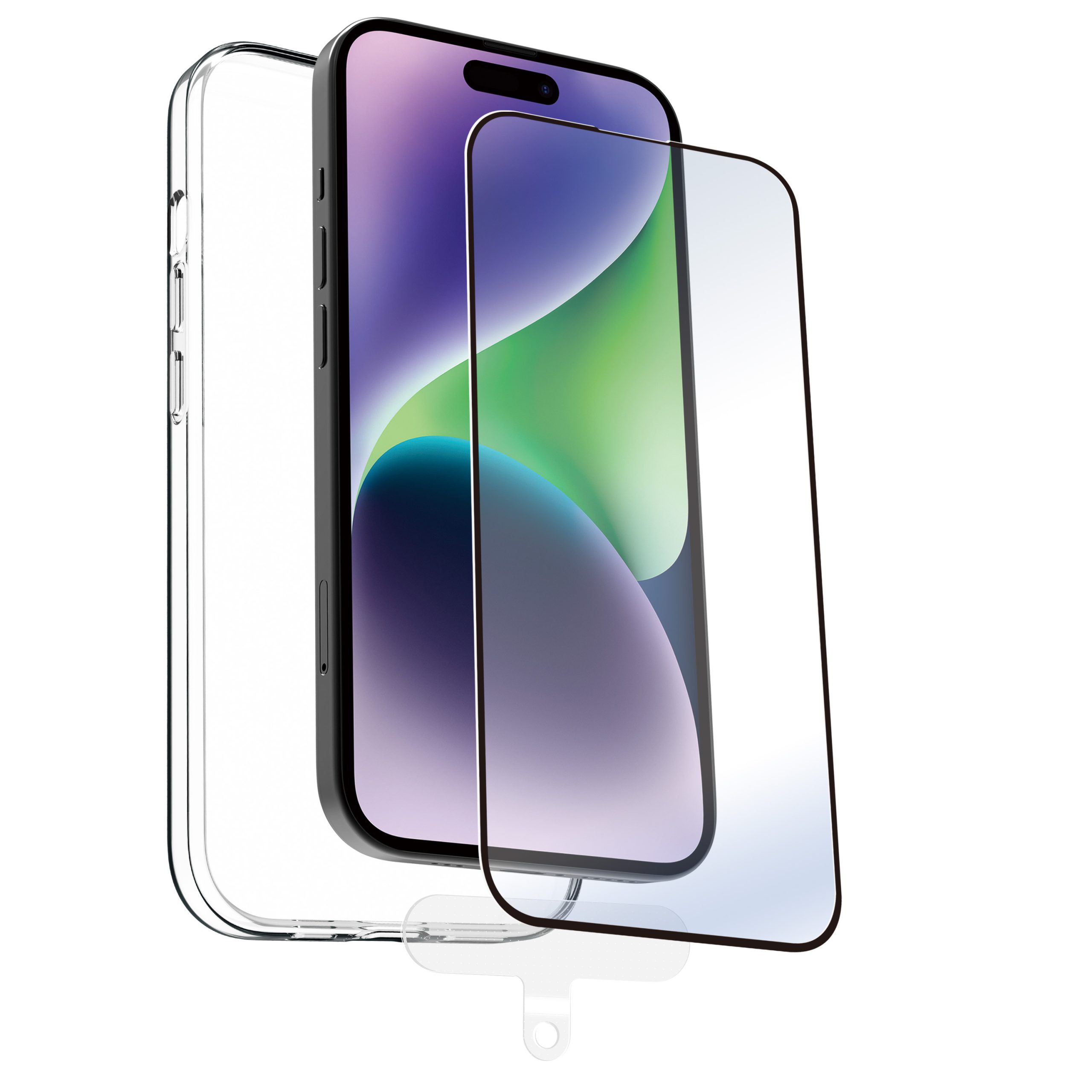 FUNDA MUVIT PARA IPHONE 15 PRO + PROTECTOR PANTALLA VIDRIO TEMPLADO PLANO MARCO NEGRO