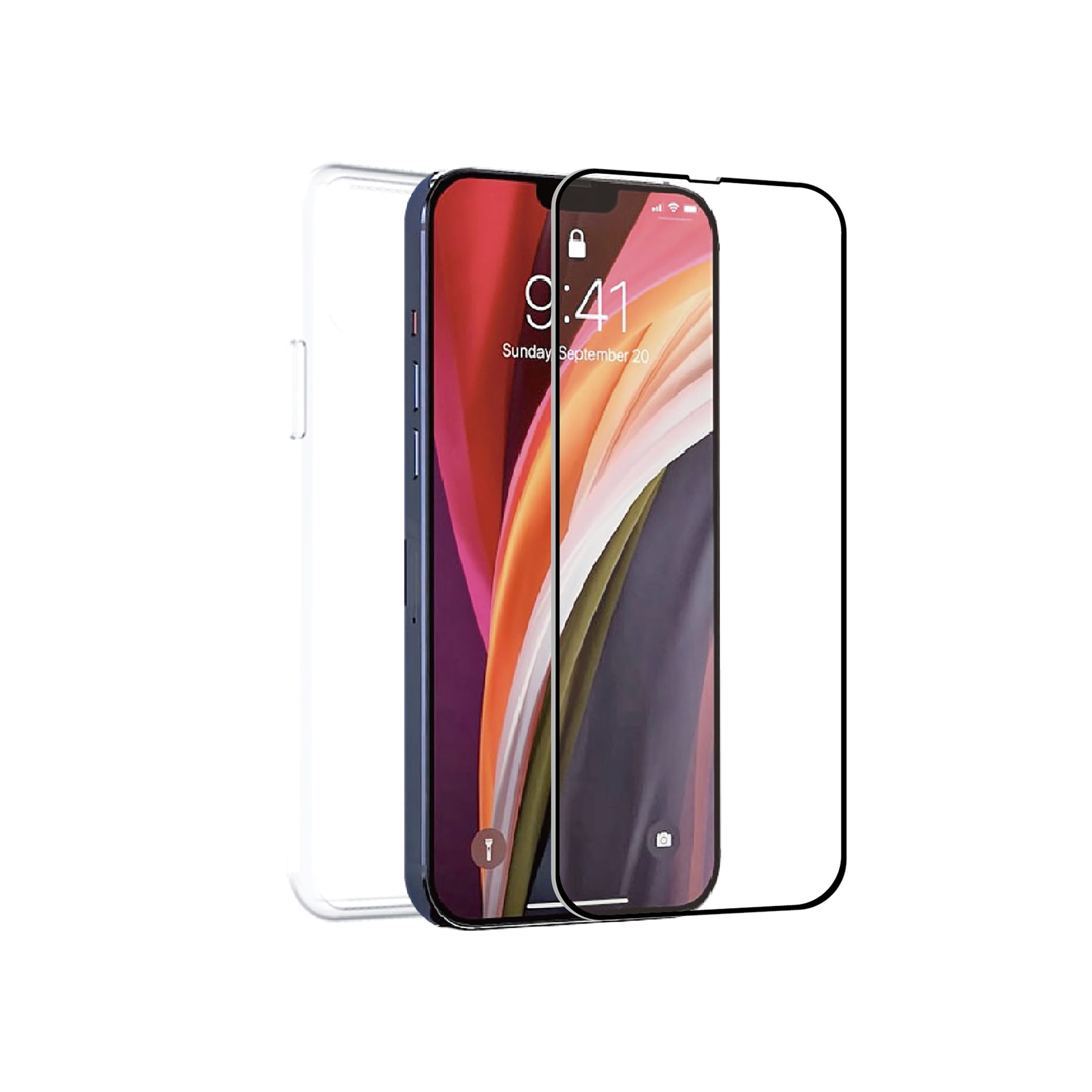 FUNDA MUVIT PARA IPHONE 13 PRO MAX + PROTECTOR PANTALLA VIDRIO TEMPLADO PLANO MARCO NEGRO