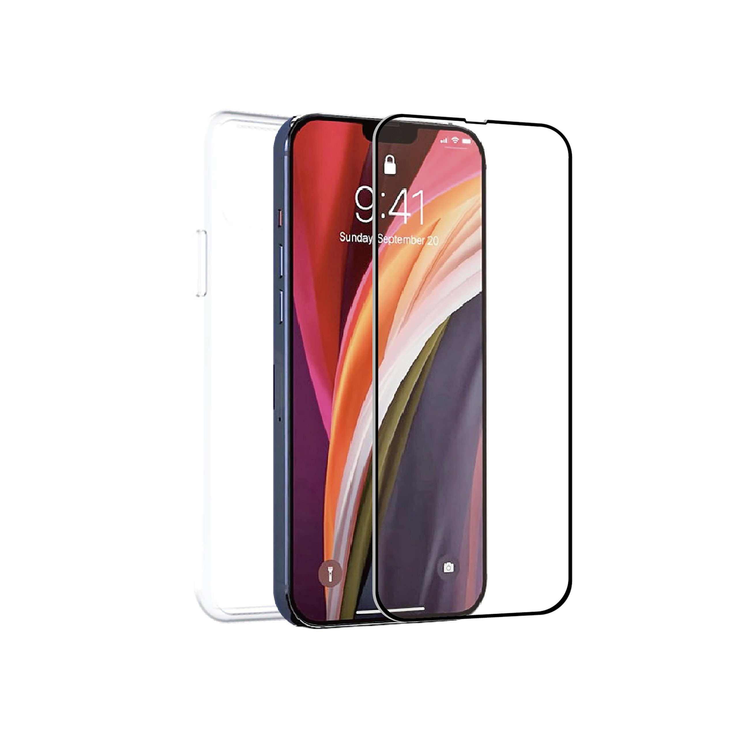 FUNDA MUVIT PARA IPHONE 13 PRO + PROTECTOR PANTALLA VIDRIO TEMPLADO PLANO MARCO NEGRO