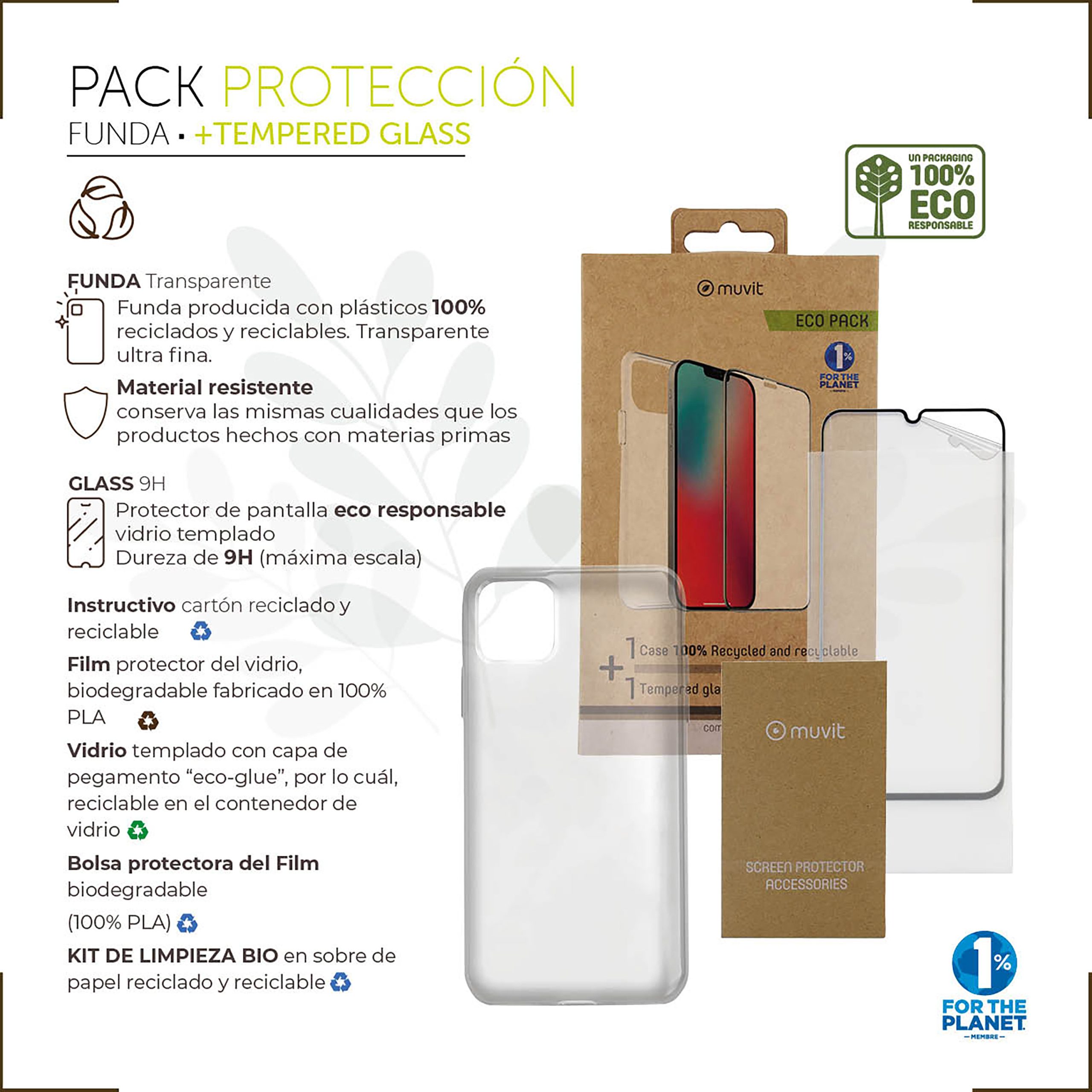 FUNDA MUVIT PARA IPHONE 13 PRO + PROTECTOR PANTALLA VIDRIO TEMPLADO PLANO MARCO NEGRO