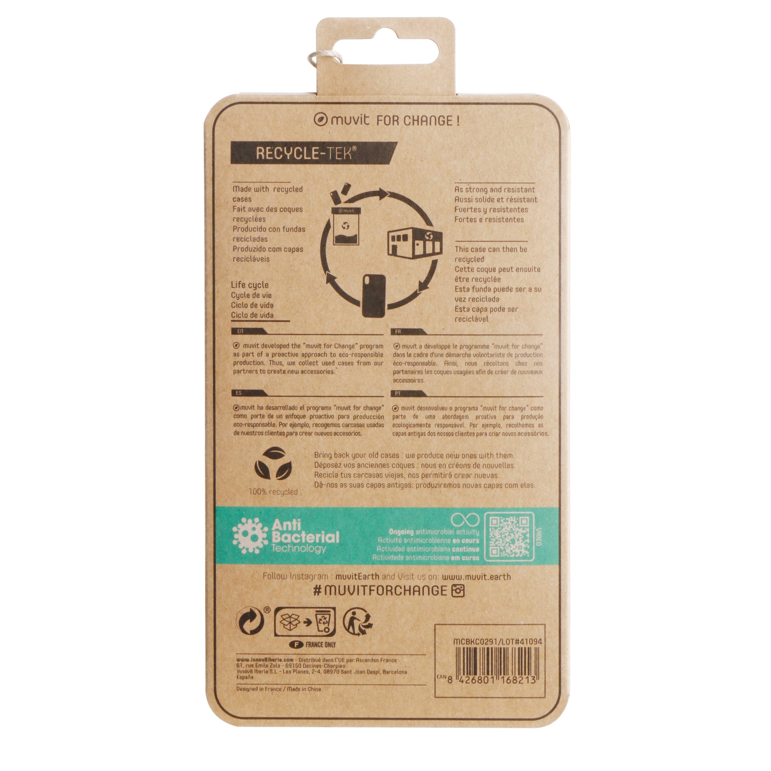 FUNDA MUVIT RECYCLETEK PARA APPLE IPHONE 14 PLUS TRANSPARENTE ANTIBACTERIAS