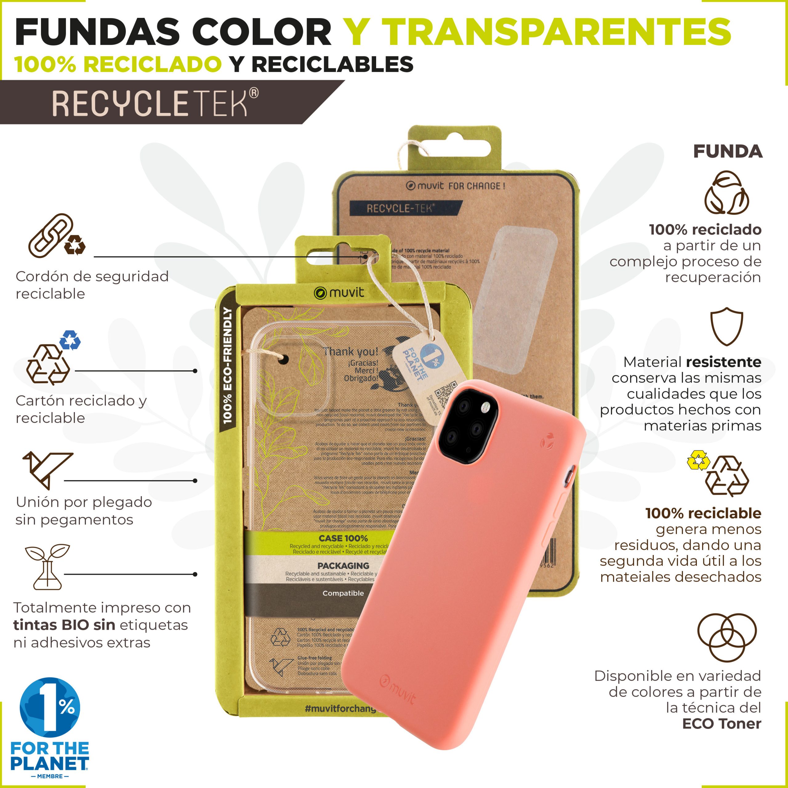 FUNDA MUVIT RECYCLETEK PARA SAMSUNG GALAXY A14 4G/5G TRANSPARENTE