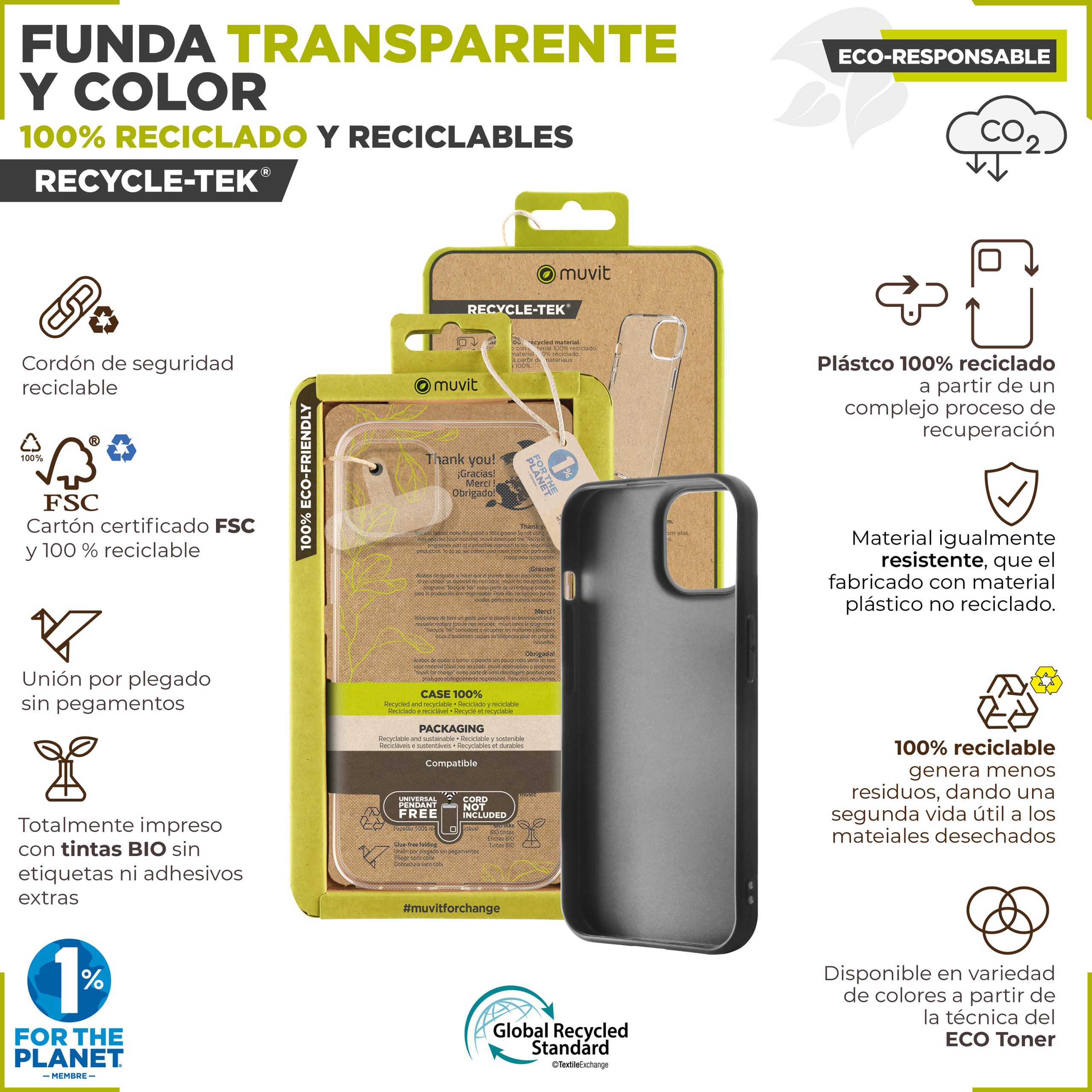 FUNDA MUVIT RECYCLETEK PARA SAMSUNG GALAXY S24 PLUS TRANSPARENTE