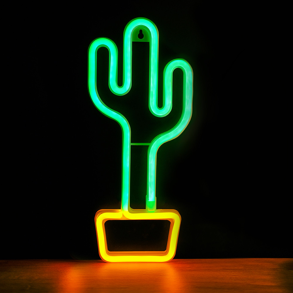 LAMPARA FOREVER NEON LED CACTUS ORANGE GREEN