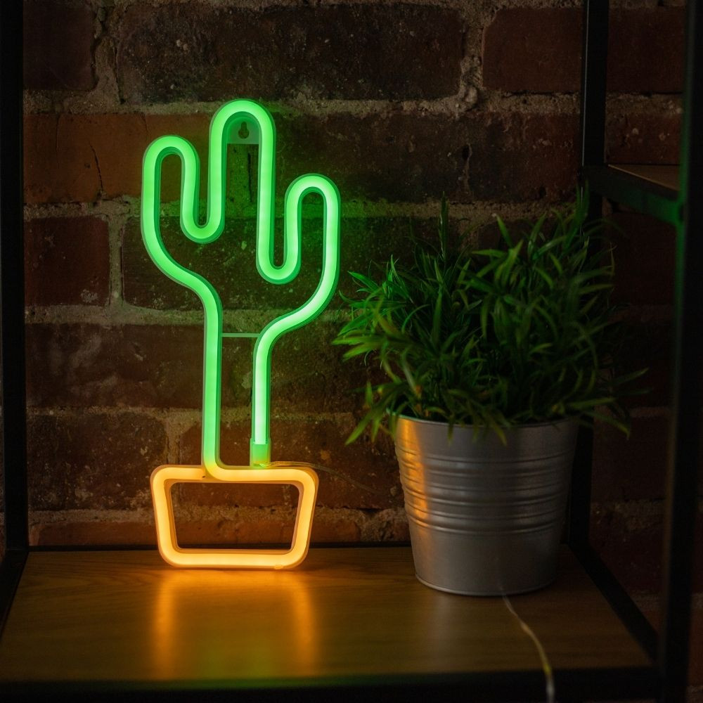 LAMPARA FOREVER NEON LED CACTUS ORANGE GREEN