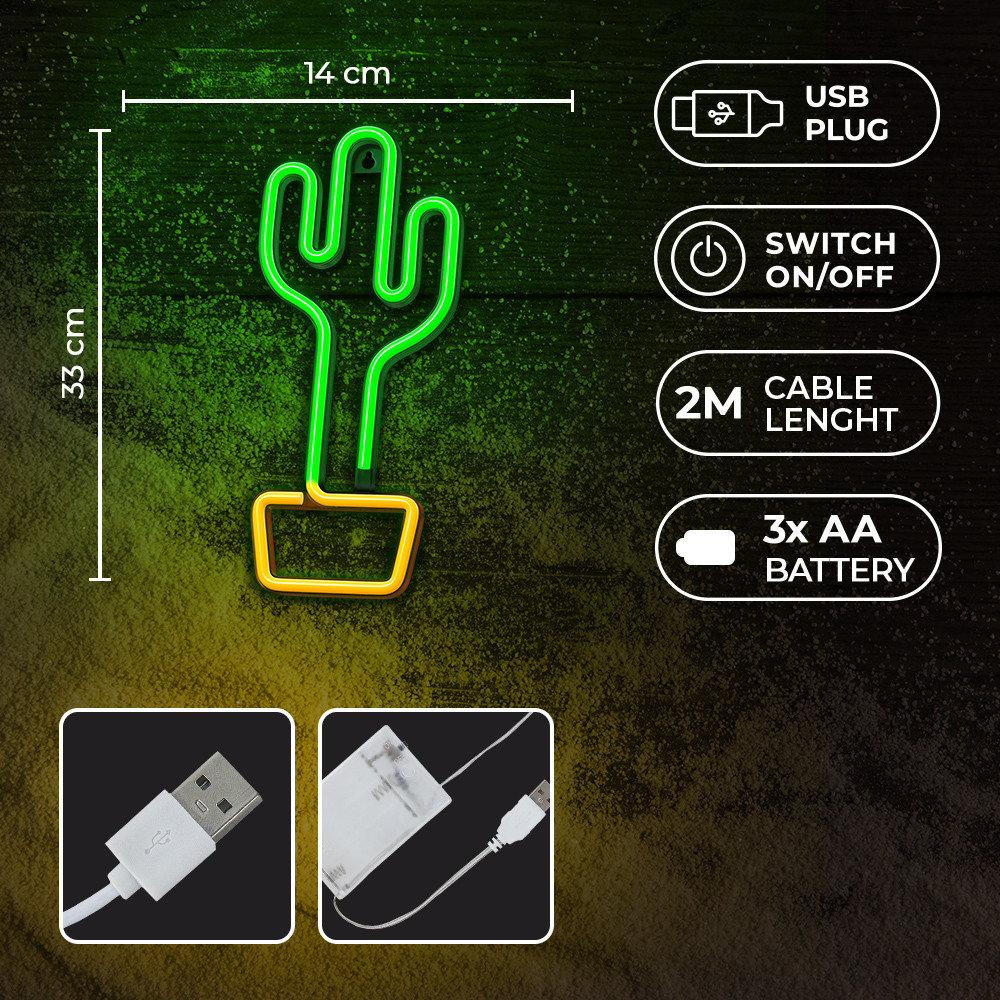 LAMPARA FOREVER NEON LED CACTUS ORANGE GREEN